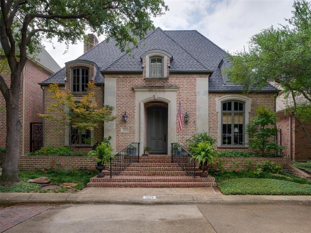 One of the best properties in Caruth Village! Beautiful driveup with wide front porch leads to large entry. Rooms are spacious, high ceilings, pretty hardwood flooring and fabulous kitchen! Entry has 2 large closets, one is elevator ready.Wonderful library with cathedral ceiling and fabulous shelving for lots of books. Dining room will accommodate a large table.Family room has builtins and fireplace and overlooks beautiful courtyard. Kitchen has been recently remodeled and features stainless appliances, center island, refrigerator drawers as well as large frig,bar sink.There is a cozy living area off the kitchen which has access to 2 courtyards, one with great seating area and awning.The downstairs primary bedroom has a sitting area and dual baths with a shared shower and closet.Jetted tub.Upstairs there are 2 bedrooms with ensuite baths,each with a tub and shower. A huge living area with builtin desk and great storage may serve as office, excercise room, or additonal living area.
