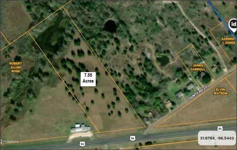 7.55 Acres with Highway 84 Frontage. This land can be used for multiple purposes: Commercial, Residential, or Agricultural. The property has nice scattered trees throughout and a large pond in the back of the property. There is a fence down one side which is the right side when facing property off Hwy 84. Approximately 350 feet of highway frontage and there is a water pipe that runs across the front of the property. Electricity is right next door at the business. If you are interested in more property, this owner is actually selling approximately 20 acres total see separate listings for home and business with acreage.