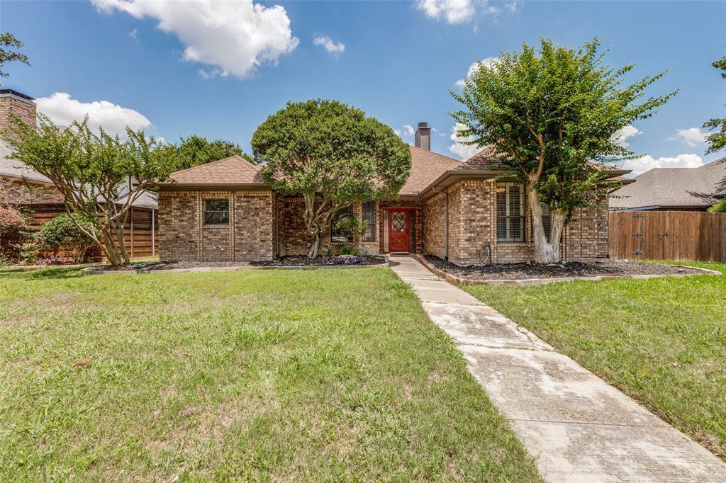 **MOTIVATED SELLERS. VA ASSUMABLE. AIR CONDITIONING REPLACED 2022**.
One story home tucked into a quiet neighborhood with easy access to N. Dallas Tollway, George Bush & Midway Rd. for easy commute, dining & shopping.  
Main living area with brick fireplace & high ceilings opens to a bright study or sunroom area with built in floor to ceiling shelving & skylights.  Wet bar with mini fridge opens to living area.  Perfect for entertaining! Continue to a covered patio with large backyard and side yard that could be a dog run.
Dining Room is a step-up with large front windows and a mirrored accent wall that is adjacent to Kitchen.
Kitchen has granite counters, tiled backsplash, an abundance of cabinets, flat electric cooktop, SS appliances and eat in Breakfast area. Half bath is off Kitchen and Breakfast area.
Spacious Primary bedroom with a cozy fireplace & large en-suite bath with separate sinks, skylight, jetted tub, separate shower and lots of closet space. 
Two additional bedrooms with walk in closets and bath are split from Primary bedroom.
Laundry room with built in cabinets leads to a 2-car garage.