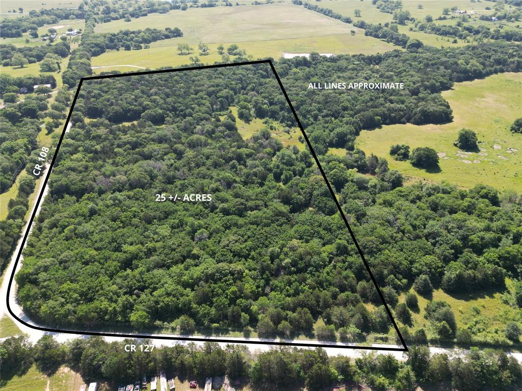 Approximately 25 Beautiful, acres on a corner lot near the Red River in Whitesboro, TX. Access property from CR 127 and or CR 108.  A creek runs along the back of the property.  Great for hunting! Land is currently Ag Exempt. North and East side of property is heavily treed.
Currently there isn't a road entrance access. Until driveway and gate installed, access is gained at the gate in front of adjoining 31ac listing MLS 20921109. See photo for location.
Information deemed reliable but not guaranteed. Buyer and buyer's agent to verify that all information contained herein is accurate.