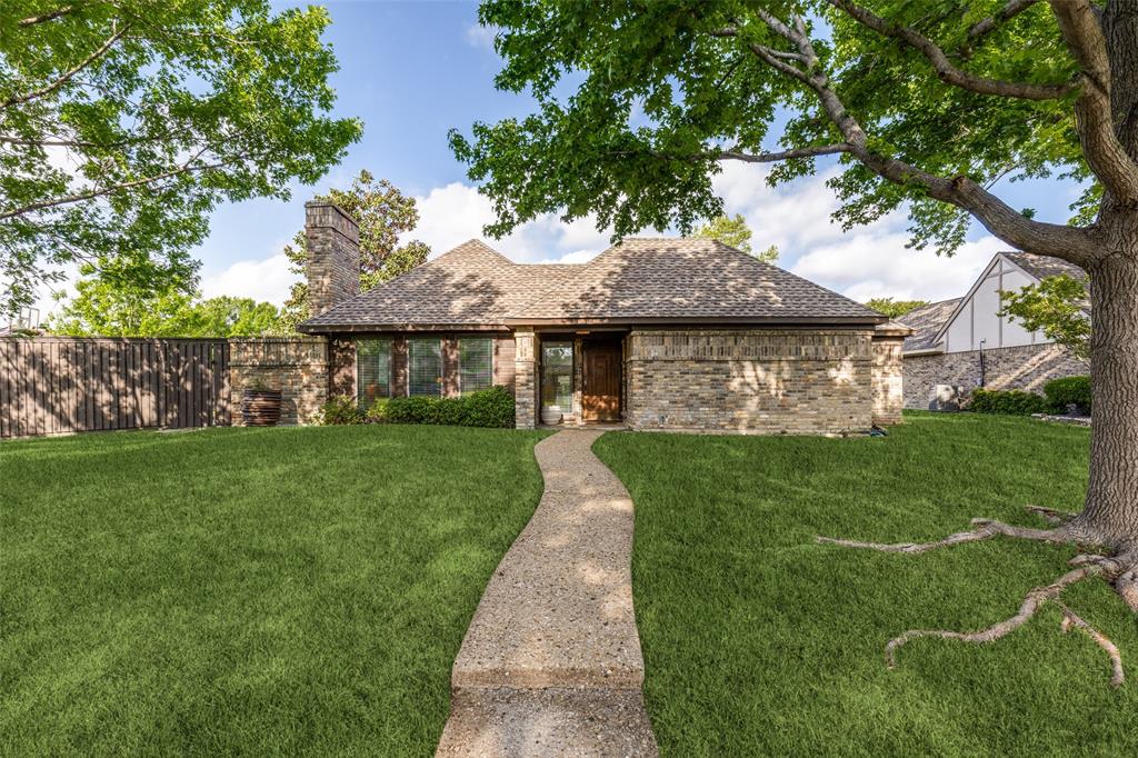 Beautiful, remodeled, three bedroom, two bathroom, two car garage home located in a highly desirable Plano neighborhood known as Hunters Glen. This home was designed by an architect for his family and is a one owner home.  The home has been lovingly remodeled.  The Formal Living, Formal Dining Room, Foyer and Hallways have gorgeous hardwood flooring. The Living Room features a wood-burning, brick, fireplace with gas starter and a vaulted ceiling.  Large windows overlook the oversized back yard which features a swimming pool, gazebo, and large concrete padded area with a basketball hoop. The kitchen has granite counter tops with a breakfast bar to allow eating in the kitchen and is open to a lovely Den with a second wood-burning fireplace with a gas starter, and a wet bar.   The home also features three bedrooms, two of which have windows that overlook an interior courtyard that is a perfect place to have a glass of wine or your morning cup of coffee.  There are two additional bedrooms, one features a built-in desk area.  Both the Primary bathroom and Second Full bathroom have been remodeled and feature granite counter tops and tile flooring.  The primary bathroom features a walk-in shower and dual sinks. The windows were replaced approximately 10 years ago and the HVAC includes a dehumidifier. This home is a single story home in the tree lined neighborhood of Hunters Glen.  The neighborhood is in the heart of Plano, and is perfect for nature lovers who will enjoy the nearby Chisolm Trail and Big Lake Park complete with miles of walking trails, a lake and a playground area. Easy access to I-75, 190 George Bush Turnpike, and Sam Rayburn Tollway.  Minutes from the dining and shopping areas of Watters Creek and Legacy West and only minutes from the DART Rail Station.
