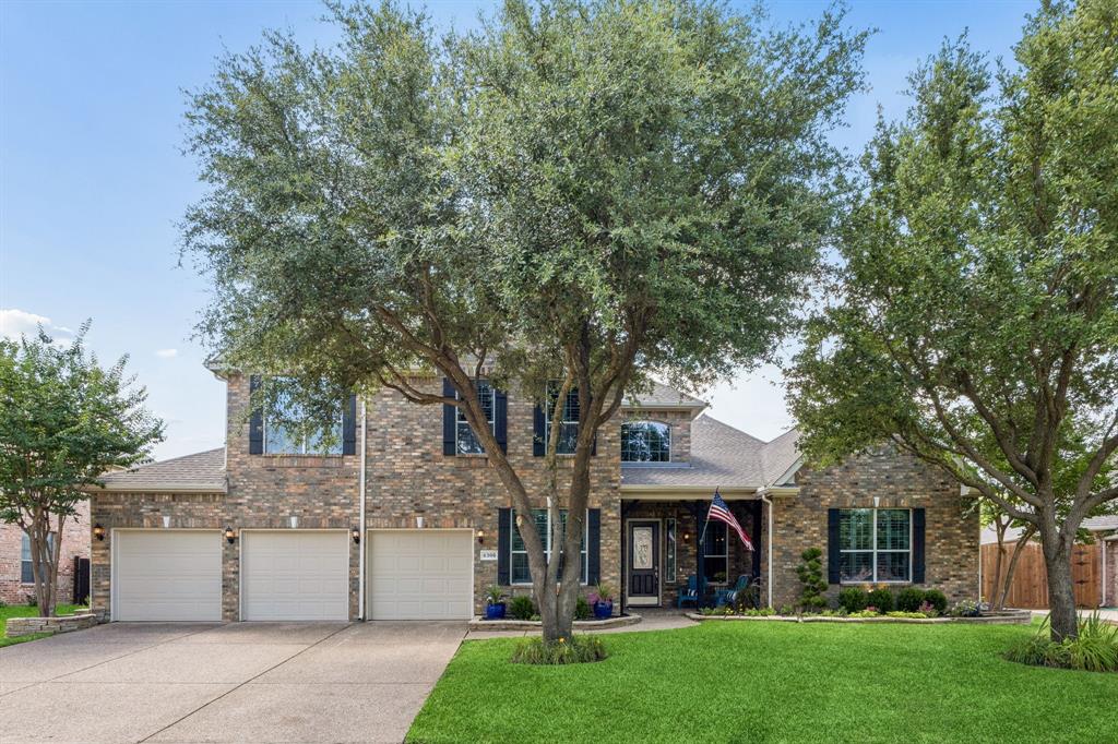 Welcome to 4306 Aston Lane, a beautifully maintained two-story home in the desirable Lowes Farm community offering 5 bedrooms, 3 bathrooms, and approximately 3,475 square feet of living space. Built in 2005, this property blends thoughtful updates, flexible living areas, and great curb appeal. Natural light fills the open and airy floorplan, while plantation shutters, crown molding, and updated lighting add style throughout. The main level includes the primary suite, a dedicated study, and an additional bedroom with access to a full bath, creating versatility for a variety of needs. At the center of the home, the kitchen features granite countertops, double ovens, a gas cooktop, freshly painted cabinets with updated shaker-style doors, a new dishwasher installed in 2025, and a new microwave added in 2026. The adjacent living area is enhanced by a custom built-in bookshelf and storage feature that adds both character and functionality. Upstairs, a spacious second living area provides room for media, recreation, hobbies, or everyday relaxation. Additional improvements include a new AC unit installed in 2025. Outside, mature trees create an attractive setting for a large private backyard complete with an 8-foot fence and an expansive covered patio, ideal for entertaining, dining outdoors, or enjoying quiet evenings. The oversized 3-car garage offers valuable extra storage space and organization options. Located on a quiet street, the home provides convenient access to community amenities including a pool, splash pool, playground, parks, and walking paths. Shopping, dining, and daily conveniences are also nearby. Buyers searching for an open-concept home with abundant natural light, updated kitchen features, flexible living space, extensive storage, mature landscaping, and desirable community amenities will appreciate everything this exceptional Lowes Farm residence has to offer.