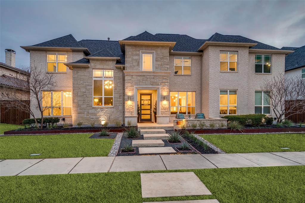 Welcome to your dream contemporary oasis across from a private greenbelt in the exclusive gated neighborhood of Shaddock Creek Estates zoned for Wakeland HS. This 5 bed, 7 bath home boasts modern elegance w white oak floors, black iron staircase, and an oversized waterfall quartz island. Natural light floods the interior w skylights in the soaring cathedral ceilings of the main living area. Kitchen features custom oak cabinets, Subzero fridge, Dacor range, & more. Main level primary suite, ensuite w soaking tub, walk in shower and closet w built ins. Primary includes seating area with sliding glass doors to private patio next to pool spa. Additional bedrm wensuite on 1st floor. Upstairs: 3 beds, flex space media room. Sliding glass doors blend indoor outdoor living to the resort-style pool & outdoor kitchen. Adjacent to Cottonwood Creek Greenbelt w trails. West Frisco location near The Star, PGA, and future Universal Studios Park. Easy access to Dallas North Tollway and Hwy 121.