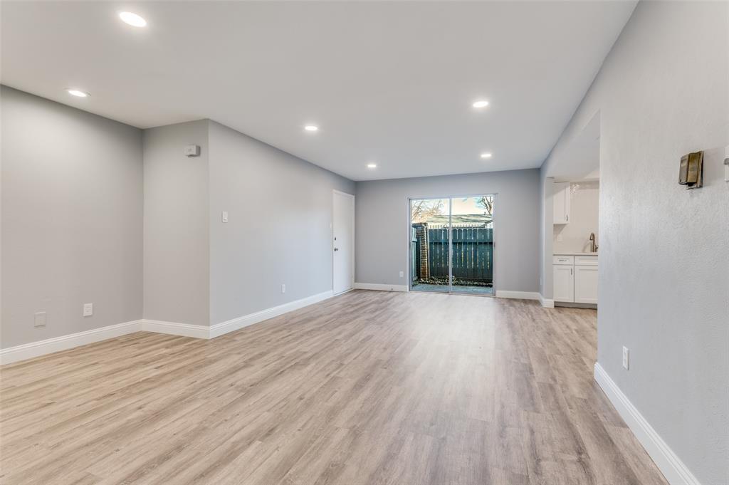 COMPLETELY REDONE! This large 1 bedroom, 1 bath has been completely remodeled. Featuring open floorplan and one of only 5 that have a Private patio. You will enjoy the open floorplan boasting new paint, lighting, Luxury Vinyl Plank flooring and all new Everything! Another rare benefit is that this condo has in in unit washer and dryer connections! The bathroom is like a spa. All new counters, dual sinks and gorgeous walk in shower. The large Primary bedroom is light and bright...you will be amazed at the huge walk in closet. The community has two pools, one of which is just steps away from your back door. The HOA includes ALL utilities...all you need to pay for is your cable and internet. The location is amazing and just minutes away from prime entertainment and dining venues, Love Field and the Medical District. This one is truly amazing and not one to be missed!
