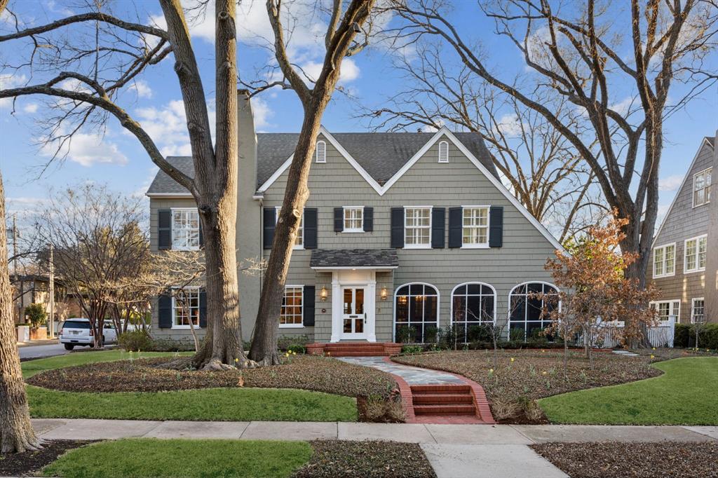 Classic Highland Park residence originally designed by renowned architect Hal Thomson offers a harmonious blend of historic allure and modern comfort. Step inside to discover gracious formal living and dining spaces that set the tone for sophisticated everyday living. French doors in the dining room open to a screened verandah, perfect for entertaining. Wonderful chef’s kitchen with marble countertops, Viking and Thermador appliances, and a spacious breakfast area lead to the family room. The kitchen and breakfast area also overlook a turfed side yard with mature trees. The family room features a beamed ceiling and stunning wall of French doors that seamlessly extend the living space to the backyard and pool area. The expansive primary suite provides a luxurious private sanctuary, featuring a fireplace, light-filled bathroom with two walk-in closets, and separate study. Secondary bedrooms are spacious and have ensuite baths with marble countertops. Third floor is an oversized 5th bedroom or gameroom with full bath. Additional features include a convenient side entry driveway and a 600-square-foot guest quarters above the garage, complete with a separate entry. A short walk to Armstrong Elementary, close to Highland Park Village, and easy access to nearby shopping and restaurants. Nestled on an 84x150 corner lot, this Highland Park gem is a rare find that encapsulates the essence of timeless living. Experience the best of both worlds—a home rich in history with all the conveniences for today's lifestyle.