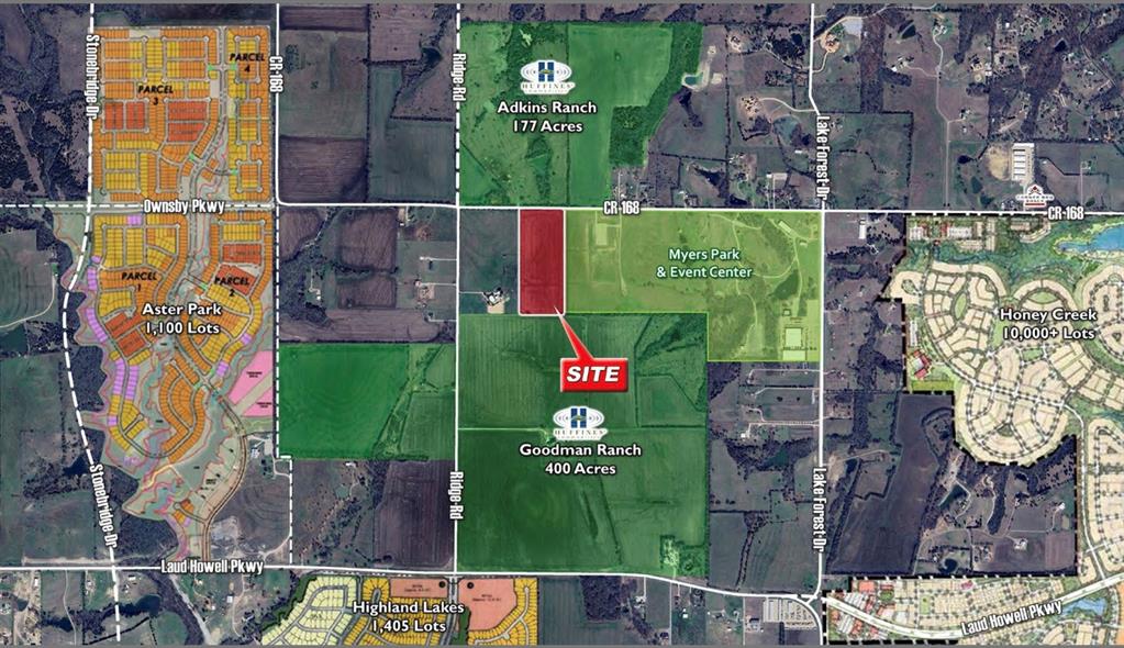 20+ acres in the City of McKinney, Zoned Ag, and ready for development. Surrounded by large residential developments and located adjacent to Myers Park Event Center. City of McKinney Comp Plan shows this area to be Neighborhood Commercial. Well situated just east of Custer, south of Collin County Outer Loop and north of 380 Bypass. One parcel away from the hard corner of two future 6 lane roads, Ridge Rd and Ownsby Parkway-FM 543-CR 168. Level, no HV power lines, no pipelines, and no floodplain. Ag Exempt. Flyer and Survey uploaded to Transaction Desk.