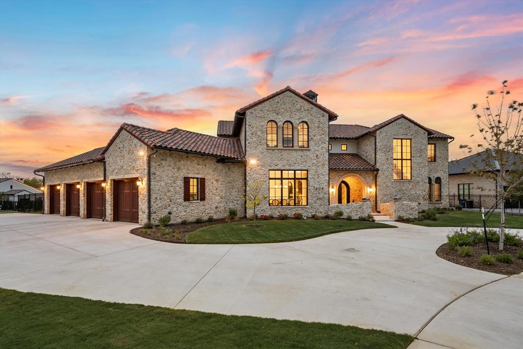 Recently completed in 2024! Welcome to this stunning luxury custom built Kensington estate nestled in the prestigious, gated community of Oak Alley on a quiet cul-de-sac street within the highly esteemed GCISD. From the moment you step inside, you'll be captivated by the soaring vaulted ceilings, expansive floor-to-ceiling windows, and the warm, natural light that fills the space. The heart of the home is the chef's kitchen, thoughtfully designed with two pantries, an ice maker, a wine fridge, double ovens, a convenient pot filler, and a built-in Miele coffee maker brings the ambiance of your favorite café right to your fingertips. The split floor plan provides both functionality and privacy, featuring a luxurious primary suite on the main level along with a private guest suite that overlooks the serene backyard. Step outside to your private oasis, where entertainment becomes effortless. The outdoor kitchen and cedar covered patio with heaters is equipped with UV screens and offer a comfortable retreat overlooking the sparkling saltwater pool with a spa, a sun deck and a convenient in-floor cleaning system. Beyond the pool, a lush, expansive yard offers endless possibilities, from a sports court to a pickleball court, creating the perfect setting for outdoor activities and entertainment.