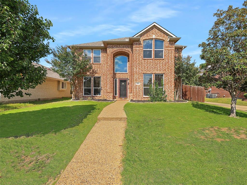 Move right in to this charming, four-bedroom gem nestled on a peaceful cul-de-sac in a welcoming neighborhood. The home instantly impresses with a soaring two-story entry and hardwood floors extending throughout the main level. The main floor is designed for both entertaining and everyday living. You'll love the spacious, French Country eat-in kitchen, a true heart of the home, featuring granite countertops, subway tile backsplash, under-cabinet lighting, a large pantry, and newer stainless steel appliances. The cozy, custom breakfast nook with built-in bench seating flows seamlessly into the family room, complete with a gas fireplace. A separate formal dining room offers flexibility for large gatherings or can serve as a second downstairs living space. For the modern professional, a private downstairs office boasts high ceilings and a stylish sliding barn door for quiet focus. Upstairs, the home continues to impress with newer carpeting throughout. A large second living area or game room provides a perfect hang-out spot. The spacious Primary Suite is a true retreat, featuring a dramatic sliding barn door entry, dual vanities, a separate shower and tub, and an extended walk-in closet. All secondary bedrooms are well-sized, each featuring a walk-in closet and ceiling fan for comfort. Outside, enjoy the shaded backyard and look forward to harvesting the amazing, sweet peaches from your very own large peach tree. Close to neighborhood school, walking paths along creek and park.  Don't miss this opportunity for a blend of comfort, charm, and convenience!