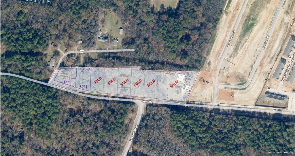 LOT 1 - 0.502 Acres. 2 lots available located just north of the intersection of Crow Rd and Oak Hill Blvd in Tyler, TX. 
(Lots listed Separately) 
• No zoning, outside of city limits 
• Utilities available 
• Location provides easy access to Old Jacksonville Hwy and all South Tyler main corridors 
• About half a mile from the Old Jacksonville Highway retail corridor 
• Approx. 0.3 miles east of new Wagner Cadillac location 
• The Old Jacksonville Corridor presents Tyler's fastest growing high-end development