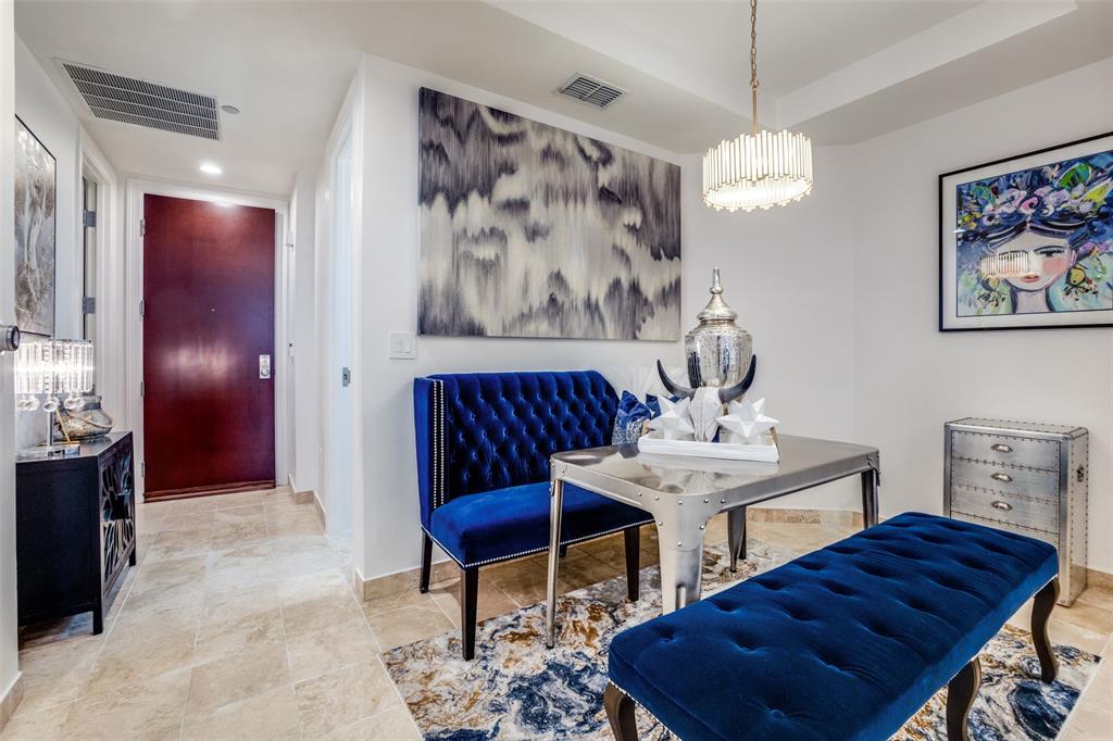 INVESTORS TAKE NOTE...well below market!!!   $35,500 in UPDATES*      DOWNTOWN LUXURY UNIT in the heart of Downtown in the iconic George Dahl-designed full service boutique hi-rise building! 2 picture windows with 5th floor Elm Street views. Please see list of current Owner updates in Transaction desk documents*. Entry with updated half-bath with pedestal sink and tile wall and stylish vanity light, dining room perfect for entertaining, kitchen expertly updated and ready for a chef, upgraded granite countertops, new appliances, wine cooler, warming oven, farm sink.  Living room with updated lighting and plantation shutters.  Primary bath has granite countertops with a walk-in shower and jetted tub, double sinks and a walk-in custom closet.  Extra 115 sf storage room across the hall from front door.   1505 Amenities: 24HR Concierge-Valet parking for Residents & up to 5 Guests (no tipping) with additional spaces available for $100 mo. Amenity Floor B1-wine cellar, party area, piano, caterer's kitchen, pool table, darts, TV. Amenity Floor B2- new Theater room with Roku and state of the art Fitness Center. 5th Floor Resident Outdoor Retreat - Pool, 3 cooking pavilions, pet friendly building with private dog run, sitting areas. Walk to Flagship Neiman Marcus, Forty Five Ten, a variety of Restaurants, Arts District, AT&T Discovery District with 9 story video wall. DART Akard Station across the street with access to DFW, Love Field, NorthPark, Mockingbird Station +. The Ease of a Contemporary Lifestyle. When Your Neighbor includes a Flying Horse, You're Living Someplace Special!