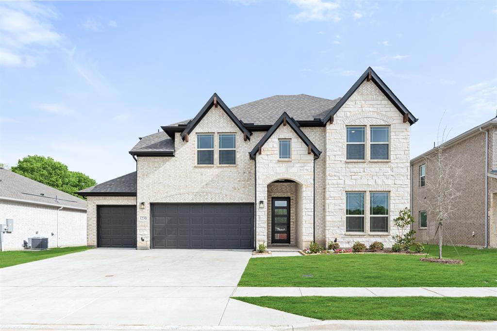 NEW! NEVER LIVED IN. Closing Ready! The Violet IV by Bloomfield Homes delivers a striking two-story design with 4 bedrooms, 3.5 baths, and a 3 car garage in the Anderson Crossing community. A brick-and-stone exterior, full rain gutters, and an upgraded 8 ft front door create a strong first impression. Tall ceilings and an open layout create an airy feel throughout the main level, where the family room is filled with natural light and highlighted by a stacked stone fireplace extending floor to ceiling with an oak mantel. The space remains open to the kitchen and dining area, giving the main living areas a practical, open connection. The deluxe kitchen is finished with quartz countertops, built-in stainless steel appliances, a large island, and a huge walk-in pantry that adds both storage and functionality. A dedicated study with glass French doors sits near the entry, providing a quiet workspace or a place for hobbies. The primary suite is privately positioned on the first floor and features an enlarged shower, a dual-sink vanity, and a spacious walk-in closet. Upstairs, the home opens to a game room ideal for family game nights, along with a dedicated theater-style media room for movie nights. 3 secondary bedrooms are located on the second level, 2 of which include ensuite baths, offering added convenience. Anderson Crossing features community amenities including a playground, pavilion, and picnic tables within a thoughtfully planned neighborhood setting. Visit the Bloomfield Homes model in Anderson Crossing to learn more about the Violet IV and see how this home comes together.