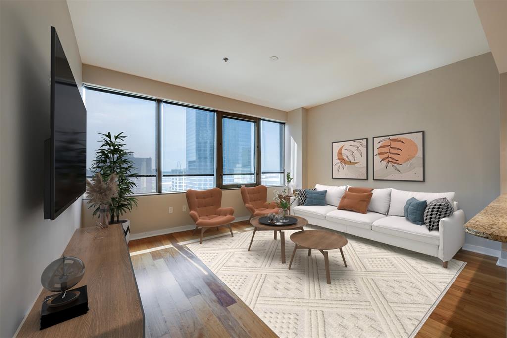 Luxury Living in the Heart of Downtown Dallas! Perched on the 10th floor with breathtaking skyline views, this 1-bedroom, 1-bathroom condo captures the essence of urban sophistication. Expansive windows flood the space with natural sunlight, creating a bright and airy retreat in the center of the city.
The building’s amenities set a new standard for downtown living: concierge service, assigned garage parking, fitness center, sundeck, rooftop pool, spa, private movie theater, resident lounge, conference rooms, craft shop, grilling deck, herb garden, secured building access, and a dog washing station coming soon! Step outside and you’re moments away from the AT&T Discovery District, Civic Garden Park, Klyde Warren Park, the Arts District, and some of Dallas’ best dining, coffee shops, boutique shopping, and vibrant nightlife. Experience the perfect blend of style, convenience, and luxury. 2017 - $30k worth of upgrades done including a full bathroom renovation, new carpet in the bedroom, window treatment, new washer and dryer. 2022 - new Heat Pump & Water Heater. 2025 - new paint, and kitchen refresh.