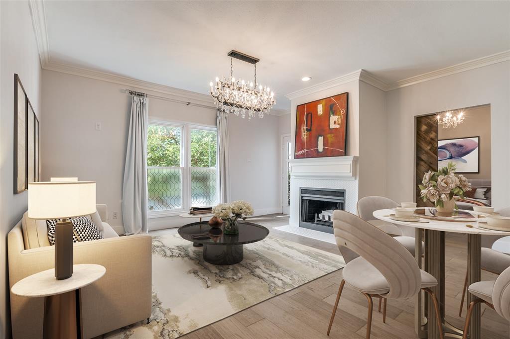 ** 12 MONTHS OF PREPAID HOA DUES - SELLER FINANCING AVBL ** 
Welcome home to this reimagined Rawlins Park Condo in the heart of Oaklawn. Features include plank flooring, designer chandeliers, recessed LED lighting, custom storage, fireplace, and a private balcony. The kitchen boasts new cabinetry, quartz countertops, stainless appliances, and vent hood. The bath features a new vanity and sink, bathtub, toilet, and porcelain tile. Enjoy secured entry access and assigned underground parking with storage. The HVAC and electrical panel have been upgraded, along with HOA updates to building security and perimeter fencing. HOA includes water, sewer, and trash. Conveniently located near La La Kind, Starbucks, Eatzi's, Turtle Creek, and Katy Trail. You do not want to miss out on this gem!