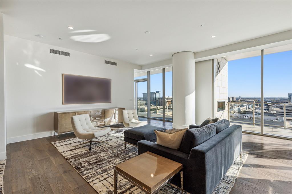 Only five units in the building have this incredible floorplan that includes three bedrooms and a study-office. This residence is filled with natural lighting, open space and an oversized balcony with a fireplace. 3 Bedrooms, 3.5 baths,  2,806 sq ft of interior living. You will find amenity spaces conveniently equipped with advanced technology for business or pleasure, pampering for pets, and comforts for lounging about the grounds. This includes a putting green, a golf simulator, dog park, gym, pool and BBQ area. Guest suites also available. The concierge staff is available to assist you with the details that simplify life and make it more enjoyable. The maintenance team is also available for your needs. Legacy West and its surrounding areas offer a wealth of entertainment, fashionable shopping, leisure and sport activities and chef-driven dining. This condo comes with three parking spaces and a storage unit. The patio is 494 sq ft!!