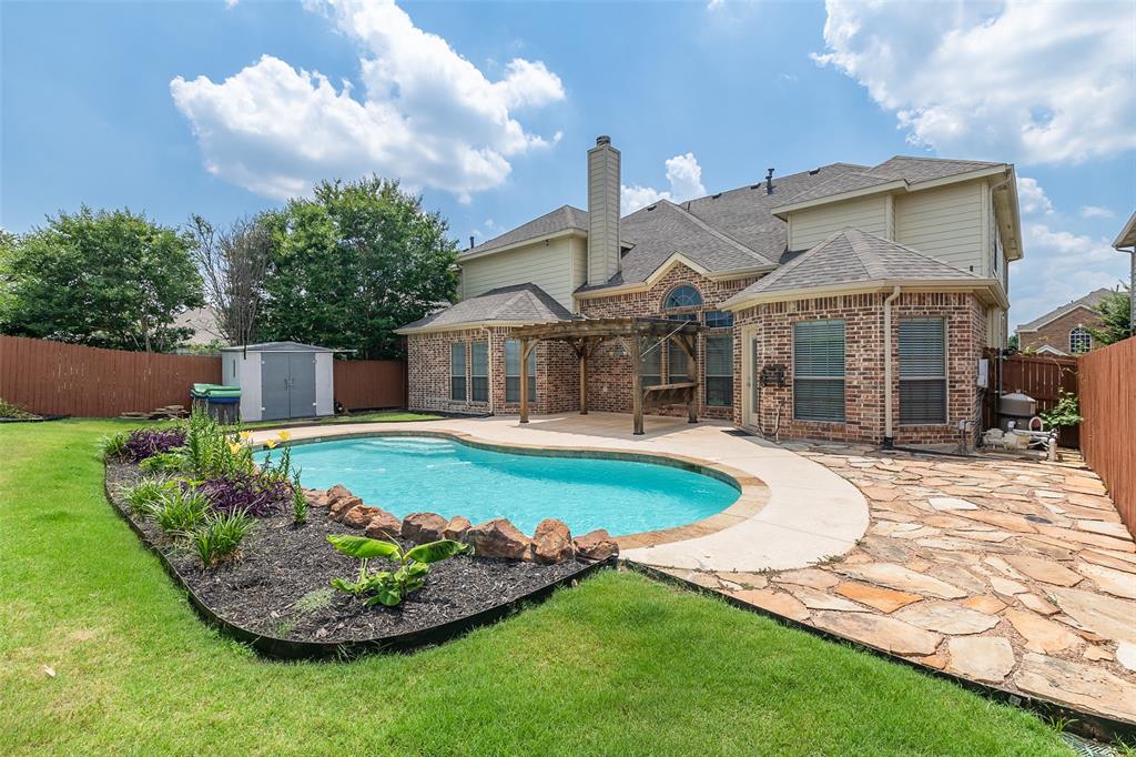 Amazing views of the gorgeous east facing in-ground private gunite pool Your personal oasis perfect for Texas summer! Guaranteed to please you and all of your visiting guests. Enjoy the LAKE lifestyle in the Ranch at Eagle Mountain. This spacious floor plan showcases LARGE bedrooms, SOARING ceilings and an abundance of WINDOWS and natural light! Gourmet kitchen, SS appliances, GAS cooktop, 3CM granite, pantry, wood burning fireplace, and much more. HUGE primary suite and OFFICE downstairs with 4 bedrooms, loft, and media room room upstairs. This home is only minutes from Eagle Mountain Lake and hiking trails. Fort worth and major shopping nearby.