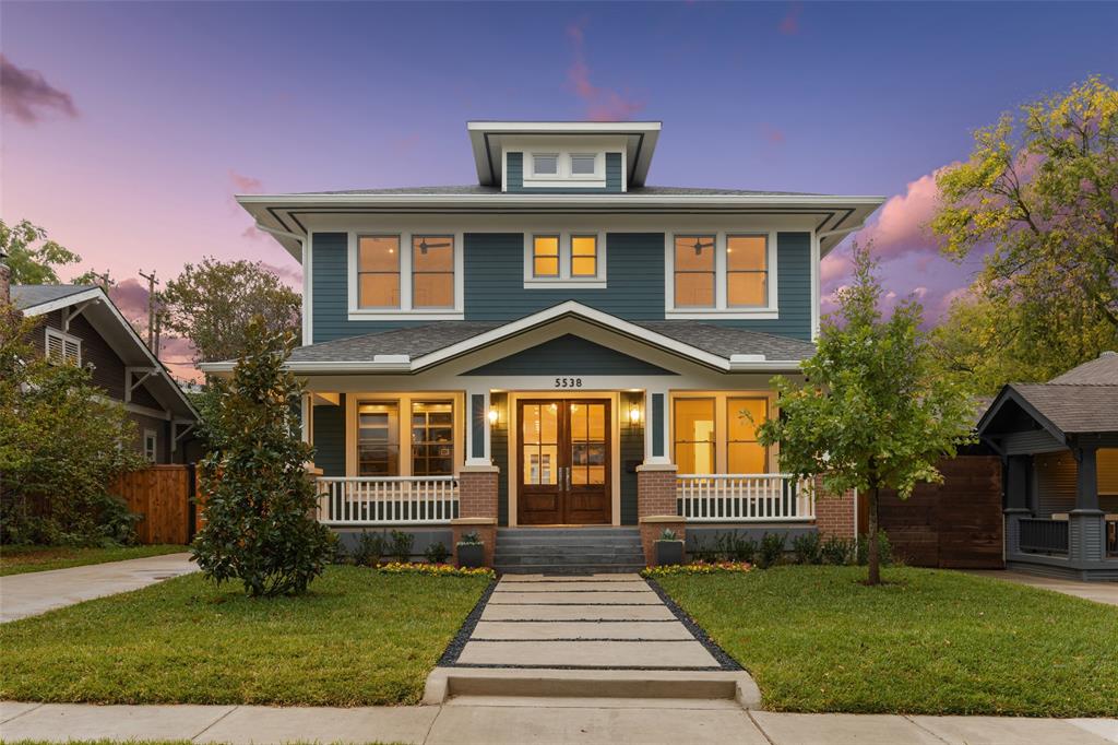 Enjoy the Prairie style charm of this new construction home with quality finish-out.  High-end features include: speakers throughout, LED can lights, Level 5 walls, and floors of Select blonde white oak and marble. The kitchen has Thermador appliances, an under-counter wine fridge, pot-filler above the gas range, custom cabinets to the ceiling, and a quartzite waterfall edge island that backs up to the large living room with a fireplace and access to the screened patio.  The office has glass pocket doors, built-in bookshelves, and library lights.  One bedroom is down complete with an ensuite bath. The Primary and 2 additional bedrooms, living area, and utility room are on the 2nd floor.  There is also a 670 sft Guest Suite above the garage.  The lovely backyard is ready for entertaining and is plumbed for a pool. Within walking distance of many nearby restaurants and shops.  NOTE: All schools offer IB classes.  A NEW elementary will be completed by 2024.