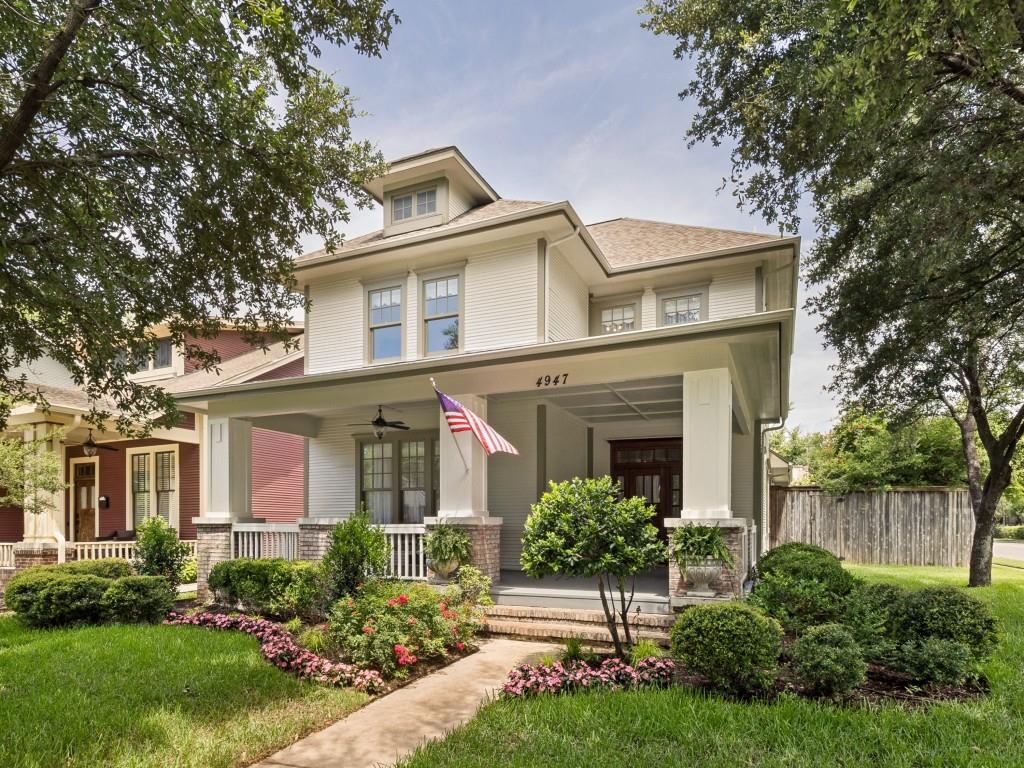 4947 Reiger Ave is a beautiful prairie style home in the Munger Place Historic District. A welcoming front porch leads to a grand foyer & spacious, practical floor plan w tall ceilings, hardwood floors, double pane windows & generously sized rooms. Light filled kitchen is the home’s center, offering breakfast area, abundant granite counters, stainless appliances, island w 4–6 barstool seating, built in cutting board, wine rack, many drawers & full pantry. Built-ins span the wall opposite the kitchen for work & hobby space, plus an oversized utility room. Kitchen flows to an expansive living area w fireplace & adjustable storage shelves & wall of windows overlooking. The first-floor primary suite has room for large scale furniture or room for a sitting area. A spacious bath w dual sinks, separate shower & tub, a linen closet and a huge walk-in closet w triple rods and space for everything.  Upstairs: Impressive game room w full bath access & 3 bedrooms w generous closets.  Updates: zoned HVAC, fresh interior-exterior paint, 2 water heaters & new sprinkler box; roof in good condition. Large, covered porch opens to private yard framed w mature landscaping & wood privacy fence. The detached 2 car garage w opener with an electronic gate for additional off-street parking. Munger Place is a walkable neighborhood, close to lower Greenville Ave restaurants & shops and a bike ride to White Rock Lake via the Sante Fe Trail.  Short commute to central business district, Uptown & Baylor.