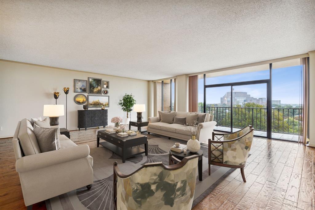Highly desirable and rare floorplan, the Edinberg.  2 bed, 2 bath home located in the classic Bonaventure condominium community. Spacious residence offers luxurious features & amenities, making it the perfect place to call home. Unit 612 boasts soapstone counters in the kitchen and beautiful hardwood floors that flow throughout the living space. The open-concept design allows for seamless & effortless everyday living. The oversized primary is a true retreat with an en-suite bath & two closets. Enjoy the stunning north-facing views from the large covered balcony. This unit receives the perfect amount of natural light without any direct sunlight, creating a serene & inviting atmosphere. Located in a secure community, residents have access to a variety of amenities; Fitness center, indoor & outdoor pool, sauna, spa, tennis & pickleball courts. Assigned covered parking spot, with complimentary valet service. The community also offers designated gathering areas and outdoor walking trails.