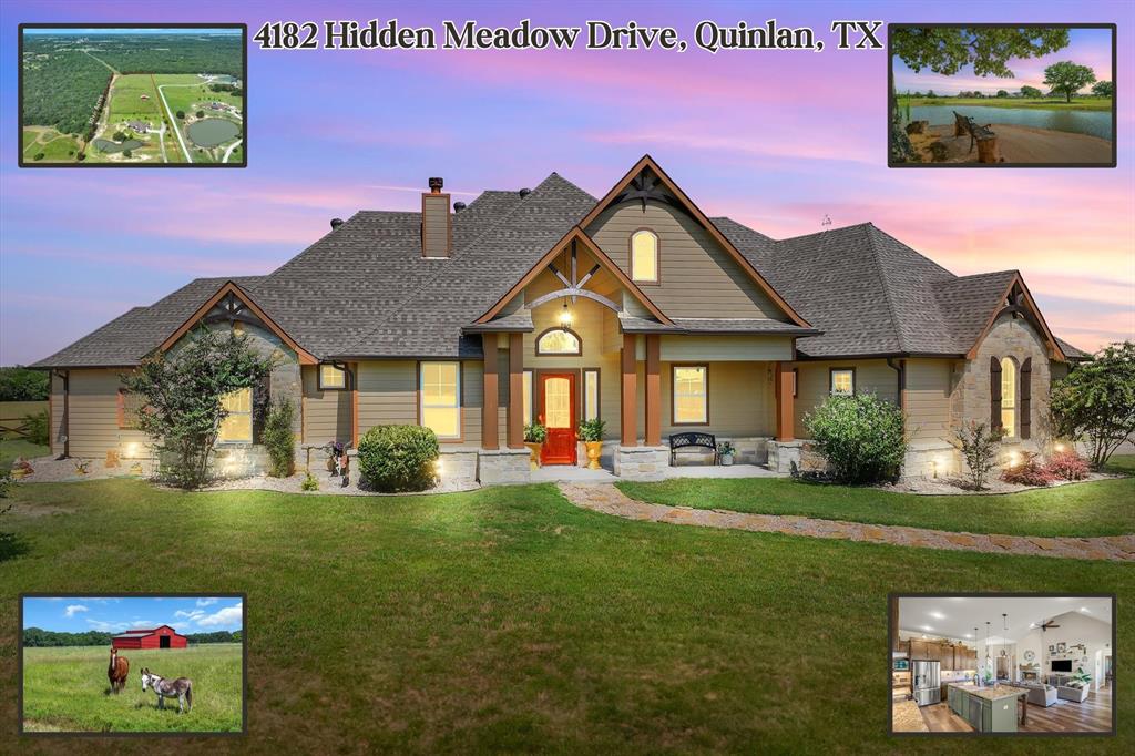 Private Country Retreat on 10 Acres with No HOA! Welcome to your own slice of East Texas paradise, custom-built on 10 beautiful acres of highly sought-after sandy loam soil. This stunning 3-bedroom, 3-bath home perfectly blends rustic charm with modern comforts, featuring an open floor plan, soaring cathedral ceilings, and walls of windows that flood the space with natural light. Designed for multi-generational living or hosting guests, the home offers two spacious primary suites, each with its own fireplace and luxurious ensuite bath complete with double vanities, soaking tub, separate shower, and massive walk-in closet. The heart of the home is the chef’s kitchen, featuring a large island, warm knotty alder pine cabinetry, stainless steel appliances (including a trash compactor), and a walk-in pantry for plenty of storage. The separate utility room includes space for a full-size washer and dryer, a sink, drip-dry area, and room for an additional freezer. Extra touches throughout include luxury vinyl plank flooring, 8-foot doors, vaulted and tray ceilings, custom lighting, and a true concrete safe room. The oversized 2-car garage boasts a dog-washing station and extra shop storage space. Outside, enjoy your own private stocked pond — home to bass, perch, crappie, and catfish. The 1,250 sq ft barn with sandy floors offers 4 movable stalls, two roll-up doors, and is turnkey-ready for your animals or boarding income. With 8 of the 10 acres AG Exempt and a secondary agricultural water source, the property is primed for hobby farming or ranch life. There’s plenty of room to add a shop, swimming pool, or RV parking, and the property’s peaceful setting also makes it ideal for an Airbnb retreat. Located in lower-tax Hunt County and just 1 hour from DFW, you’ll have both privacy and convenience. New roof (Fall 2023) with Class 3 impact-resistant shingles.
Virtual tour and video tour available!