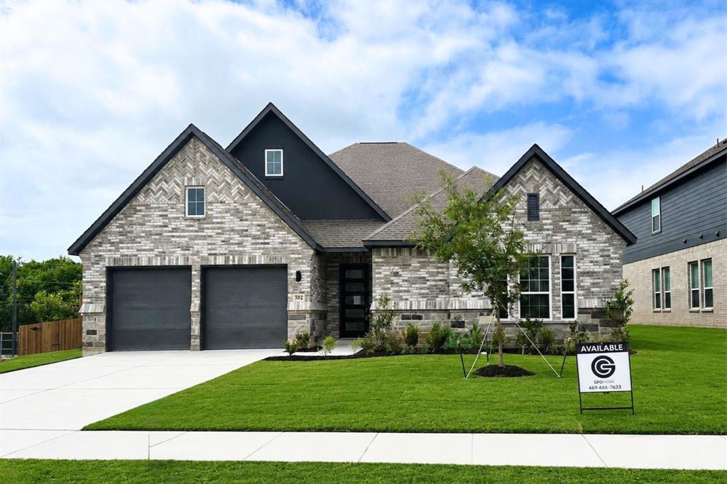This is the final and last new home for sale on this beautiful and private cul-de-sac street!  From GFO Home's grand Presidential Series, this stunning 3,001 SF One-Story new construction home is the striking Lincoln Floor Plan offering 4 Bedrooms, 3 Bathrooms, Study, and a spacious 2-car Garage in the gorgeous Mansfield Community of Legacy Estates!!   Enjoy an Open Concept Family Room with soaring Cathedral Ceilings and modern 60” in ribbon Electric Fireplace with modern 15' ft 3- panel slider glass patio doors.  A Gourmet Chef’s Kitchen featuring a large Center Island, a Walk-in Pantry, attached Breakfast Room and hallway to Utility Room with Built-In Work desk.  Enjoy a vaulted Covered Patio with wood accent beams leading out to the Private Backyard, as well as a luxurious Primary Suite and Spa-Inspired Primary Bathroom with a designer Free-Standing Tub, Walk-In Frameless Glass Shower, and huge Oversized Primary Walk-In Closet.  this home features 3 Guest Bedrooms, one featuring a private ensuite bath and two other guest rooms sharing a larger bathroom with double sinks and private shower and commode area.  Experience high-end living at its finest with GFO Home’s Lincoln floor plan in the scenic boutique Legacy Estates community! Enjoy beautiful mature trees, parks & playgrounds, and nearby hiking & biking trails!! Minutes away from Historic Downtown Mansfield, voted one of the best places to live in Texas, your family will have easy access to shopping, dining, and family fun! Only a short drive to the heart of Fort Worth and zoned to Mansfield ISD.  Complete & Ready for Move-In!