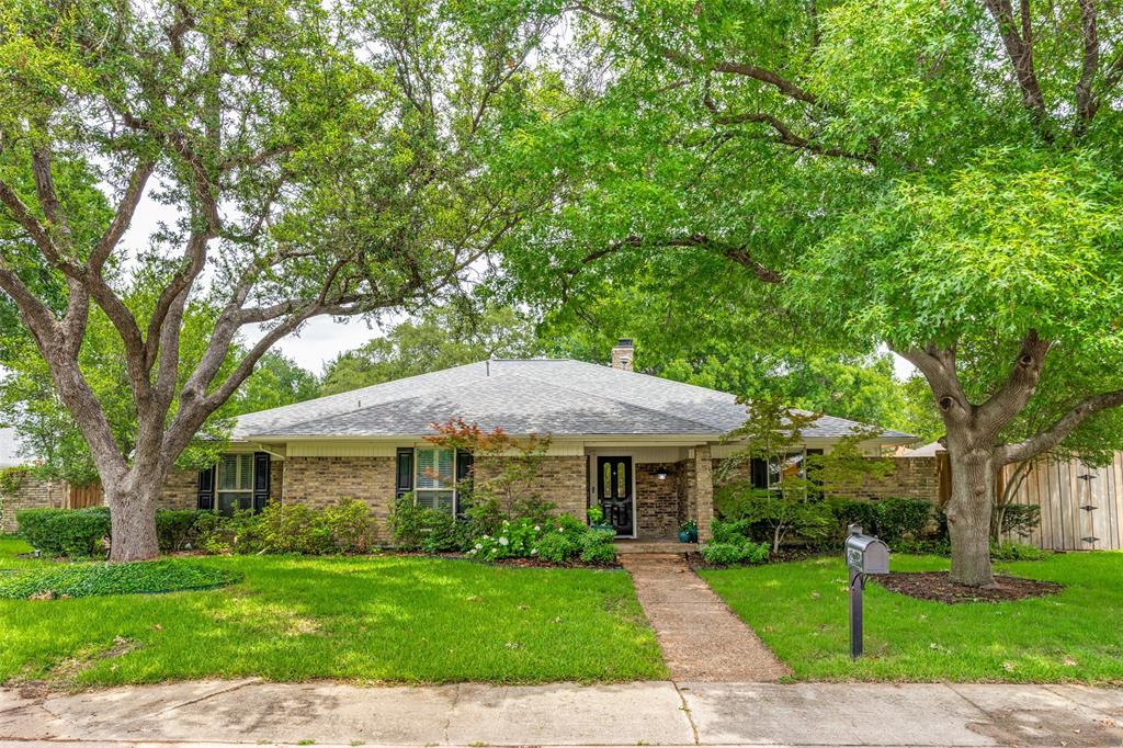 Beautifully landscaped home with mature trees and a spacious, pool-sized backyard in a desirable North Dallas location with no HOA. This well-designed floor plan offers 5 bedrooms, 3 baths, 2 living areas, and 2 dining areas, providing flexible space for everyday living and entertaining. The large primary suite features dual sink areas and two walk-in closets. A nearby bedroom can also serve as a private office, nursery, guest room, or additional flex space. New carpet in primary bedroom and large office or bedroom. Replaced HVAC condenser in 2022. Enjoy convenient access to walking trails, shopping, restaurants, and neighborhood amenities. Zoned to highly regarded Brentfield Elementary, Parkhill Junior High, and Richardson ISD. A wonderful opportunity with space, location, and versatility.