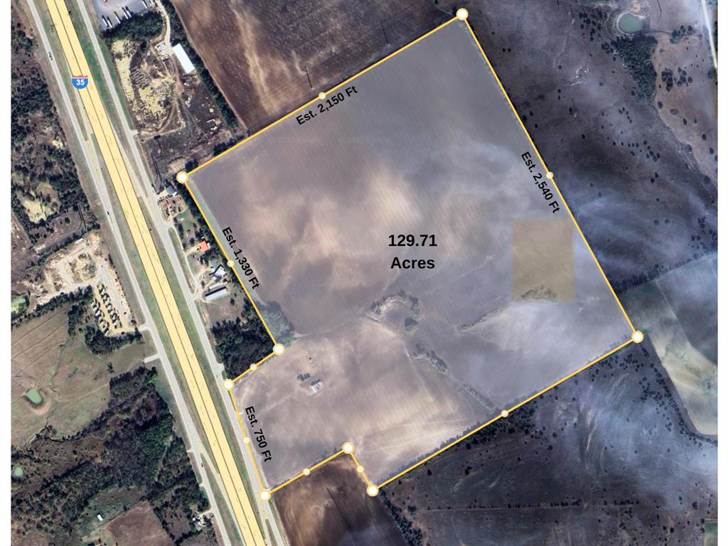 Just under 130 acres of prime land off of I-35 in the rapidly growing Hill County, TX. Estimated 750 Feet of frontage on the I-35 Service Road. Property is located outside of city limits with no zoning making it a prime location for a variety of commercial or industrial uses. Land is currently AG Exempt making it perfect to buy and hold as well.