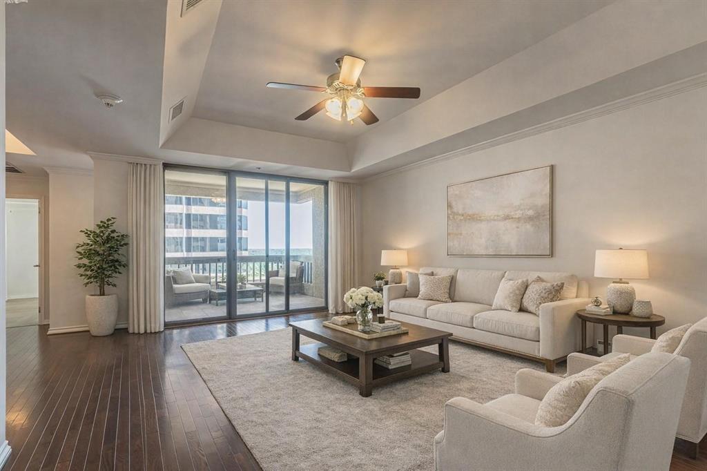 Sophisticated 15th-Floor High-Rise Living Zoned to Highly Acclaimed HPISD! 
Located within The Shelton, experience refined luxury from the 15th floor in this beautifully appointed 2-bedroom, 2-bath home, offering sweeping views of Preston Hollow and walking distance to Preston Center. Abundant natural light enhances the open-concept living and dining areas, creating a warm and welcoming space ideal for both relaxed living and entertaining. The open living and dining areas flow seamlessly into a sleek  kitchen, blending style and functionality. Step onto the generous covered terrace to relax or host guests while taking in the serene skyline views. The thoughtfully designed split floor plan offers two private en suite bedrooms, each featuring spa-inspired bathrooms, providing the ultimate in comfort and privacy. This unit comes with a private storage unit & 2 private parking spaces in a completely enclosed parking garage. Residents enjoy a full suite of upscale amenities, including valet parking, 24.7 concierge service, a state-of-the-art fitness center, resident clubroom, heated pool with cabanas, putting green, and an outdoor grilling pavilion. Perfectly positioned in the heart of Preston Center, this exceptional residence offers unparalleled access to premier dining, shopping, and business destinations.