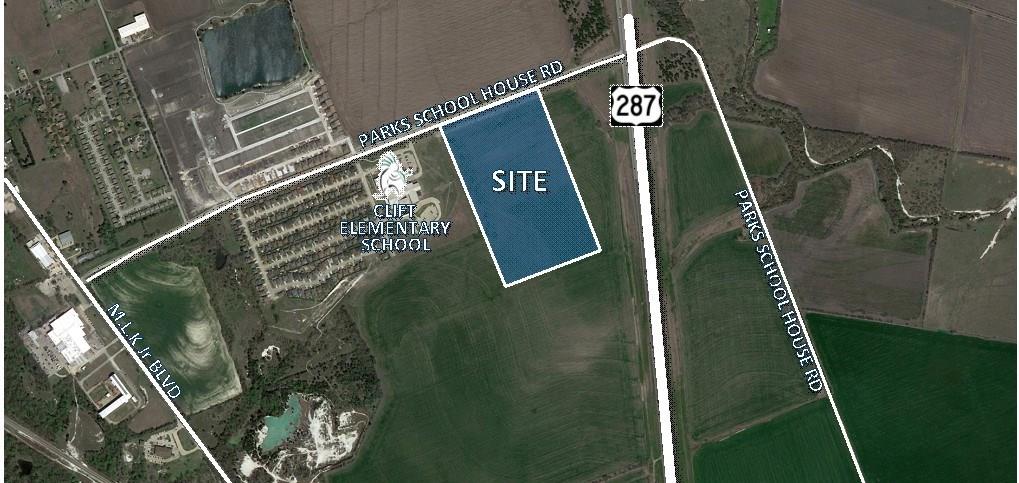 Price range: $1.54 - $3.50 PSF.
Forty-one acres in Waxahachie, Texas, near historic downtown, where antique shops and dining are available. Oliver E. Clift Elementary School is located next to the 41 acres. Camden Park II, new residential development is across the street. A third development housing development was just recently announced, which is located directly across the street from the forty-one acres. Next to the elementary school is Clift Estates. The Clift Estates phase V addition will be on the back of the established Clift Estates. Saddlebrook Estates located 3.38 miles away will be adding more homes.  This is a great opportunity for new development.  Take advantage of this rapidly growing area!
