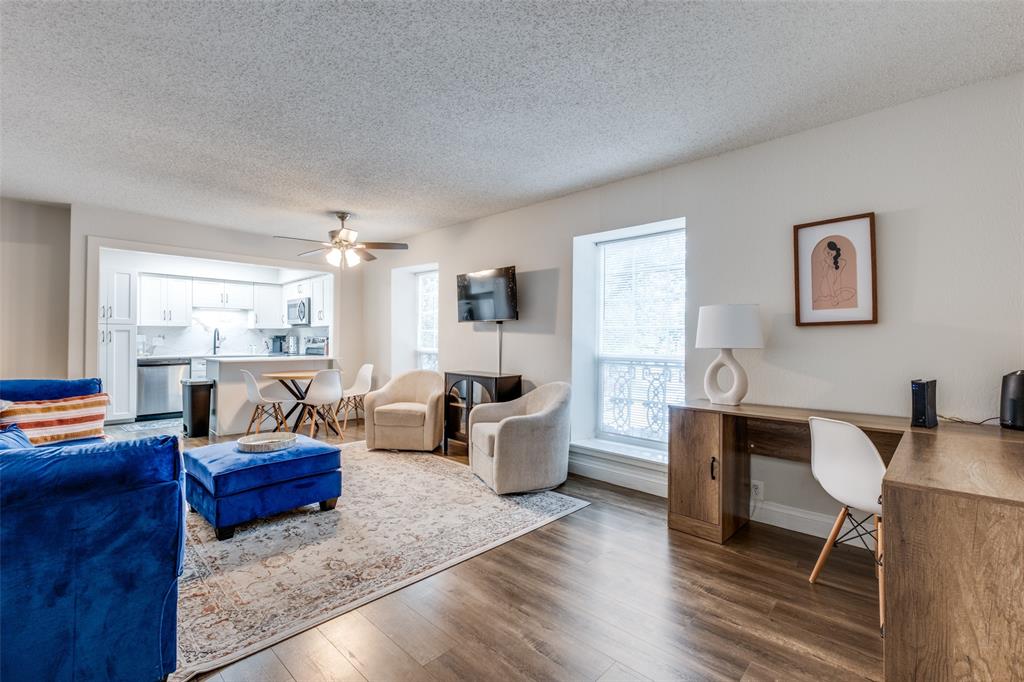 Beautiful second-story condo unit that has been fully updated with new vinyl hardwood flooring, new cabinets, granite counters, up dated bathroom, slide door, and windows. Large balcony off of front door and access through the bedroom. Wonderfully located near entertainment, convenience, grocery stores, highways, ets. Unit conveniently located in the complex and a corner unit!