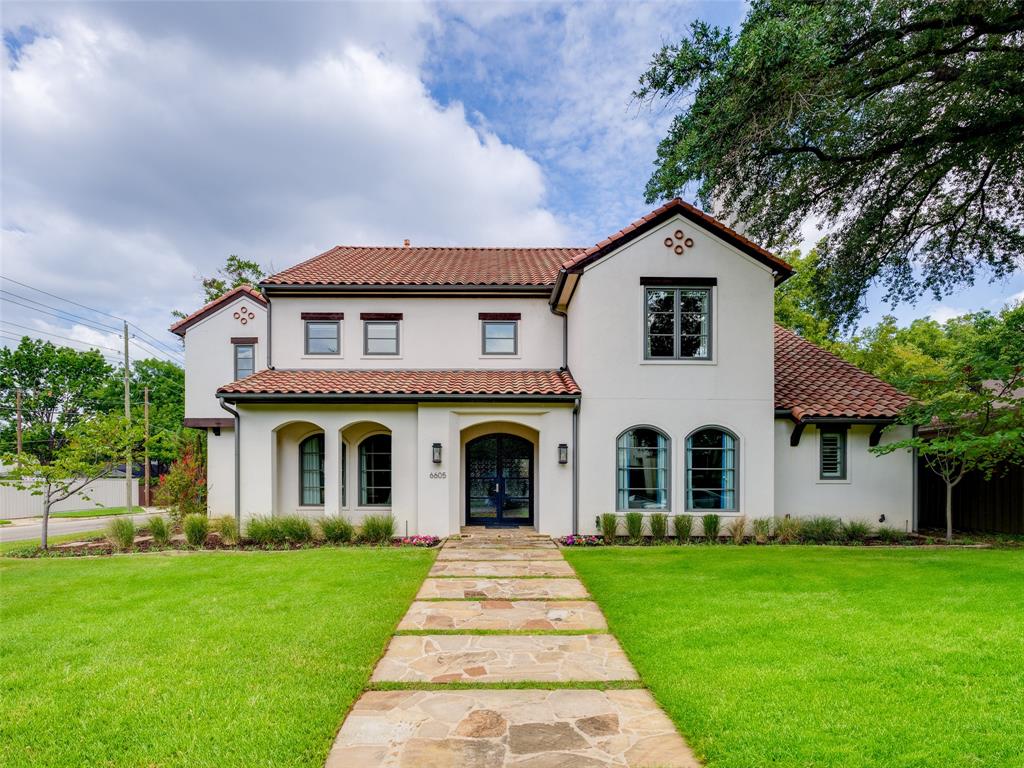 This Santa Barbara style home is located in the heart of Preston Hollow just a few blocks from the park. Incredible floor plan features tall ceilings + a seamless flow from room to room with tons of windows that bathe the home in natural light. A gracious entry foyer is flanked by a formal dining room with wet bar + an office with FP + French doors. A 2 story living room anchors the 1st floor and is open to the kitchen + breakfast nook. Private owners suite on the 1st floor w FP, marble BA, walk in rain shower, soaking tub + expansive closet. Second guest BR located on the 1st floor with  en-suite bath. Upstairs are 3 oversized guest suites, each with private BA + walk in closets, as well as an expansive game + media room. The backyard is a private oasis w covered patio + FP, built in kitchen + professionally landscaped yard w jetted pool + spa. Gated driveway w 3 car garage. Idyllic location close to the best private schools + all the shopping + restaurants the area has to offer.
