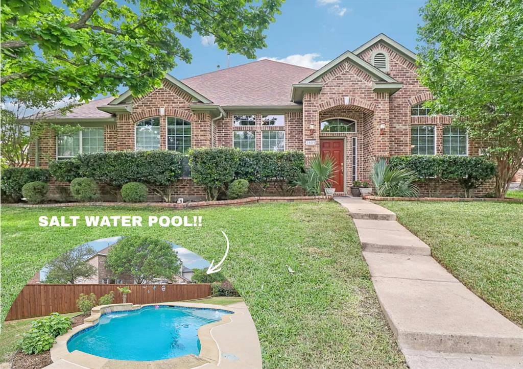 Beautiful single-story home with exceptional curb appeal and a private backyard oasis featuring a sparkling SALTWATER POOL!! Inside, you'll find hardwood floors throughout the dining room, family room, office, and all bedrooms, while soaring ceilings create a bright, open, and inviting atmosphere.

The gourmet kitchen is designed for both everyday living and entertaining, offering a large center island, updated KitchenAid appliances, double ovens, and a brand-new gas cooktop installed in 2026. Recent updates also include fresh interior and exterior paint and brand-new sod, giving the home a fresh, modern feel.

The spacious primary suite easily accommodates king-size furniture and offers two walk-in closets for ample storage. The thoughtfully designed split-bedroom layout provides privacy and functionality. The primary bath features dual vanities, a separate shower, and a relaxing garden soaking tub.

Step outside and enjoy your own private retreat, complete with a beautifully maintained landscape and resort-style saltwater pool—perfect for relaxing, entertaining, and enjoying Texas summers. This move-in-ready home truly has it all and is a must-see!