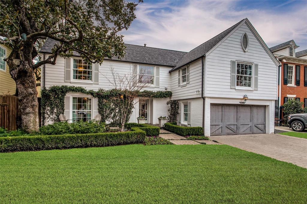 This timeless traditional home in the coveted French Streets of Highland Park welcomes you with mature trees and a beautifully landscaped yard. The residence has undergone a remarkable transformation resulting in a home which provides gracious living as well as space for entertaining. Large windows provide a light filled living room, dining and den which flank the inviting entry. A beautifully updated kitchen with white marble countertops, center island and custom cabinets opens to the den and offers an alluring view of the backyard. The exquisite dining room surrounded with floor to ceiling windows provides additional natural light and overlooks the pool and outdoor living space. Upstairs the primary bedroom with a wall of sliding glass doors opens to the walk-in closet and provides a welcome retreat. The tasteful bath has a separate soaker tub and large shower. Three additional bedrooms, two with en suite baths, complete the upstairs.