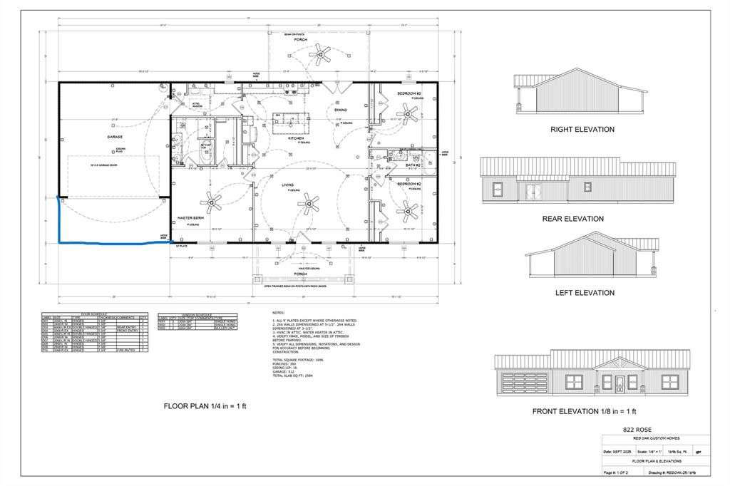 New construction Barndominium by Red Oak Custom Builders. Wonderful open floorplan with 3 Bedrooms & 2 Bathrooms built on a 9ft plate. Builder's plans for the home - Kitchen to have painted cabinetry, granite on counters, gorgeous walnut butcher block on island, & SS appliances (range, microwave, dishwasher). Spacious utility room. The primary bedroom ensuite has a tub, separate tiled shower, and 2-sink vanity with granite counters. LVP main living areas, carpet in bedrooms. Foam insulation. Class 4 metal roof. Great covered porches, front & back. Metal privacy fence and a garage. Landscaping to include sod in front & back. Wise camera system with 2 cameras & ring doorbell. Builder warranty. This is proposed construction so builder's finish out plans ARE SUBJECT TO CHANGE and-or buyer has the opportunity to choose finishes and make some changes at this point, within builder's allowances. The barndos on the corner of S. 6th and Rose St and the one at 822 Rose were also built by Red Oak Custom Builders. All measurements are approximate.  Lot size is also approximate since it's a larger lot that has been subdivided.
