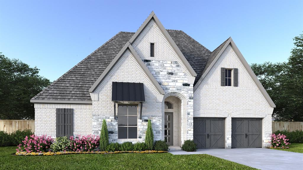 Entry welcomes with a 12-foot ceiling. Open family room features a wall of windows and a cast stone fireplace. Kitchen hosts a 5-burner gas cooktop and a generous island with built-in seating space. Adjoining dining area features two walls of windows. Game room with French doors just off the family room. Primary suite includes bedroom with a 14-foot ceiling. Double doors lead to the primary bath with dual vanities, a garden tub, a separate glass-enclosed shower, and two large walk-in closets. A guest suite and Hollywood bath add to this spacious four-bedroom home. Covered backyard patio. Mud room off the three-car garage.