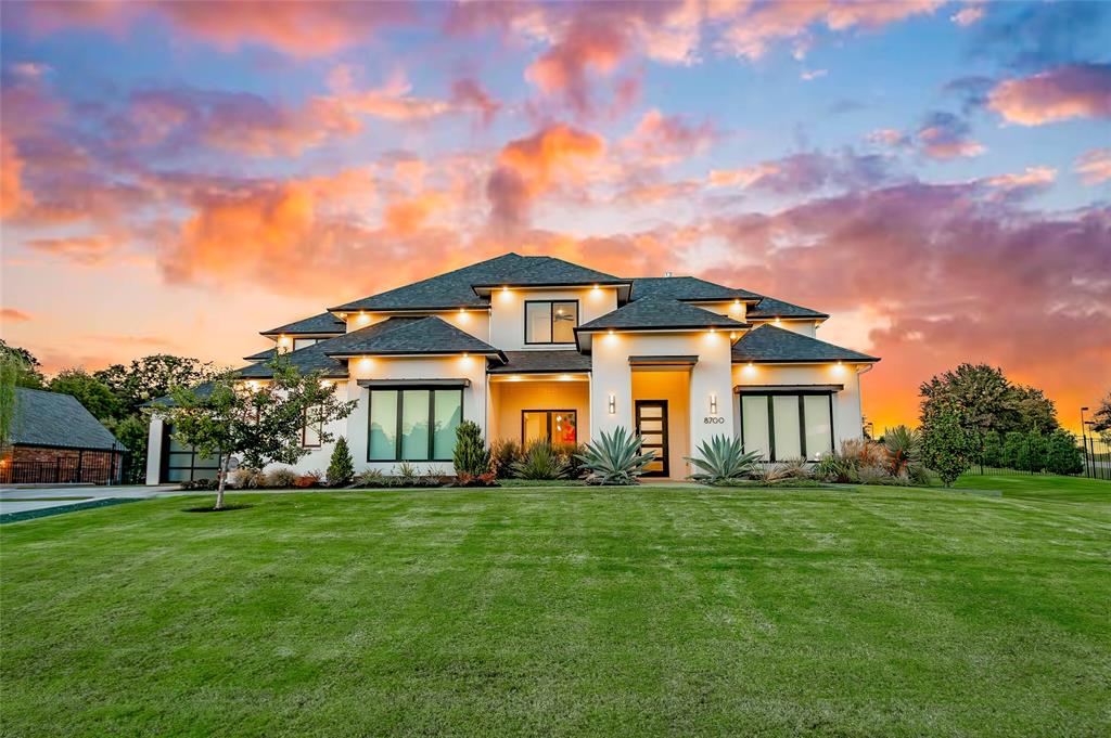 Incredibly stunning estate nestled on a corner lot in the desirable Montalcino Estates Flower Mound neighborhood! Home features gorgeously updated main house, & 2 bed, 2 bath cabana guest house! The curb appeal & front landscaping of this home is unmatched, sure to wow your guests! Home is updated top to bottom with luxury upgrades including decorative lighting, automatic shades, high end appliances, luxury finish outs in all bathrooms, & shiny sealed concrete floors throughout downstairs perfect for easy clean up! Front office with french doors opens to entrance & dining room that leads to gorgeous staircase & half bath for guests! Large living room with gas fireplace features floor to ceiling windows overlooking the amazing backyard! Gourmet kitchen features a massive island, tons of cabinet storage, high end appliances, a built-in coffee maker, double oven, butler pantry with wine cooler, & walk in pantry! Spacious primary suite downstairs features a large bathroom with separate vanities, a stand alone tub, separate shower, & a large custom walk in closet of your dreams! Second bedroom with an ensuite bath downstairs is ideal for guests! Upstairs features a large game room, media room, two bedrooms, two full baths, & a flex room ideal for an additional bedroom if needed, exercise room, or office! The star of the show is the incredible backyard oasis featuring a gorgeous pool with water feature and top covering for shade, large covered outdoor living area, & large yard that leads to an incredible guest house cabana! The cabana is a whole house in itself with living, kitchen, two beds, 1.5 bath, utility room, & garage amazing for guests, or multigenerational family! Main home features a 4 car garage & pool bath! Exterior of home has amazing lighting which includes Jellyfish Lighting amazing for all Holidays & seasons, no hassle with hanging lights! This home is so special & offers so much, you have to see it in person, it's a MUST SEE!
