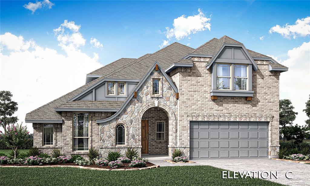 BRAND NEW! NEVER LIVED IN! Ready July 2026! Bloomfield Homes Carolina IV two-story layout with 4 bedrooms, 3 baths, a game room, a media room, and a 2-car garage, the plan balances upgraded design selections with thoughtful room placement. The exterior combines brick and stones for a strong visual profile. Walking into the home into the rounded foyer you will find a study with Glass French doors and an open formal dining room bookend the foyer entrance. Moving into the main living space, the family room draws attention with the tile to wood mantel fireplace. The Deluxe kitchen sits nearby and features white shaker style cabinets with quartz countertops, a gas cooktop, built-in oven, upgraded backsplash, pendant lighting, and a functional island that supports everyday workflows. The casual breakfast nook connects directly to the covered patio that is equipped with a gas stub, creating an easy transition to outdoor cooking options. The first-floor primary suite includes a large shower, soaking tub, double vanities, and a walk-in closet. Downstairs you will also find two more bedrooms with a full bathroom. Upstairs, the game room anchors the second level and leads to the media room and a bedroom with a third bath—contact Bloomfield at Sable Creek today!