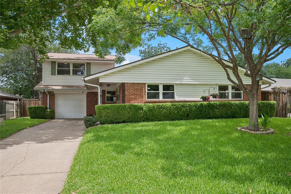 Well manicured lawn and mature shade trees welcome you to this 4 bedroom West Richardson charmer! Inside, wide plank wood-look laminate flooring flows throughout while an abundance of natural light pours through energy efficient double pane windows. Entertaining is a breeze in the wide open living and dining areas connected to the updated chef's gourmet kitchen with granite counters, gas cooking with convection oven and fridge included! Primary bedroom with ensuite bath and two additional bedroom are downstairs then upstairs to huge 4th bedroom that would also make great playroom or additional living area. Want more? Step out back to a lush garden oasis with covered paver stone patio, custom stone firepit, and vine-draped arbors all surrounded by a beautiful wood privacy fence. Two storage buildings keep things organized. Finished out garage with nice epoxy covered floor and shelving. Roof replaced in 2016, HVAC in 2019, newer electric panel. Solar panels keep electric bills at a minimum with lease to be paid in full by seller. Fab Richardson schools (Northrich elem.,  Richardson North Junior and JJ Pearce High). Short drive to dining galore, I-75 and George Bush. What are you waiting for??