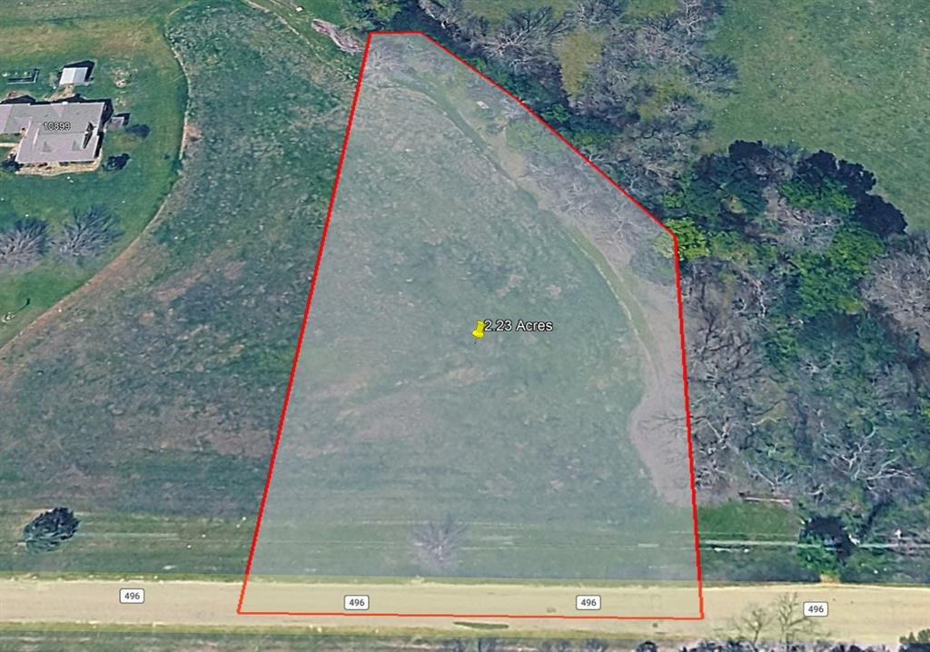 2.23-acre Princeton homesite with approximately 249 feet of CR 496 road frontage — the largest CR 496 frontage of any single homesite in this property division. This is Lot G of seven planned homesites being divided from a 17.655-acre Princeton property (subject to survey and final platting before sale). Mature pasture, gentle topography, ample room for a custom home, shop, and small acreage uses. Quick access to Hwy 380. Princeton ISD: Leta Horn Smith Elementary, Huddleston Intermediate, Clark Junior High, Princeton High School.

DEED RESTRICTIONS (first 30 years from initial closing): no mobile homes, no multifamily, no storage facilities, and possibly others. Seller will pay for the initial survey and platting of the land. Buyer is responsible for verifying and installing their own utilities and road entrances.

Six other planned homesites are also available individually or in combination — including the existing custom home on Lot E and Lot F adjacent for an expanded estate. Ask listing agent for the planning map and KMZ.