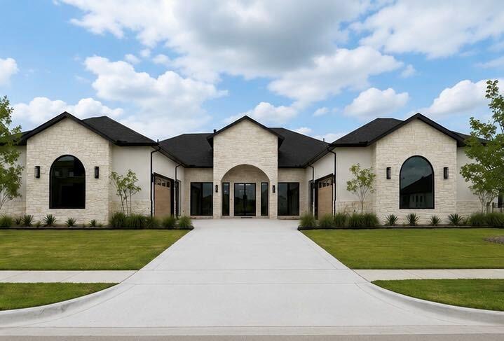 This completed, exceptional, single-story estate offers 4,808 square feet of thoughtfully designed luxury on an expansive .65-acre lot, blending refined craftsmanship with modern sophistication. Featuring four bedrooms, four and a half baths, and a rare four-car garage, the home is tailored for both elegant entertaining and everyday comfort. Upon entry, soaring 18-foot ceilings in the foyer and great room create a dramatic first impression, complemented by 12-foot ceilings throughout the rest of the home. Natural oak hardwood floors flow seamlessly through the living spaces, while custom white oak cabinetry, Italian tile selections, and Venetian plaster finishes showcase impeccable attention to detail. The gourmet kitchen is a true centerpiece, highlighted by a striking quartz waterfall island and counters, luxury appliances, and designer lighting. Dedicated spaces include a private office, a fitness room or second office, a formal dining room, and a media room complete with a wet bar—perfect for hosting gatherings. The primary suite is a private retreat featuring 13-foot LED tray ceilings, elegant arched vanities, a spa-inspired rain shower, and an expansive dream closet. Designed for modern living, the home is smart-home ready and prewired for whole-home audio, security cameras, and WiFi access points. Outdoor living is equally impressive with a covered patio showcasing an outdoor fireplace and kitchen, all overlooking a custom pool with a tranquil waterfall feature—an ideal setting for relaxation or entertaining year-round.
