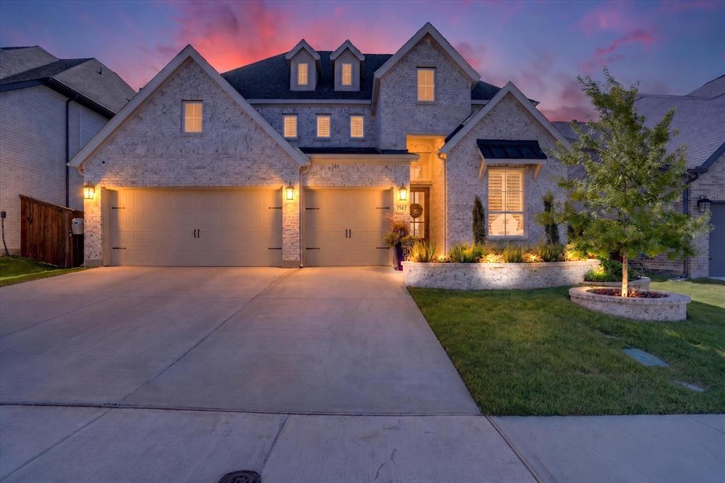 Experience exceptional craftsmanship and modern elegance in this stunning 2025-built home, located in the highly sought-after Brook Hollow area of the Walsh Ranch community. Offering 4 bedrooms, 3.5 bathrooms, a dedicated home office, media room, game room, and a three-car garage, this residence showcases over $90,000 in thoughtfully selected upgrades while still benefiting from the remaining builder warranty. The impressive two-story foyer leads to a dramatic living room with soaring ceilings, expansive windows that flood the home with natural light, a beautiful fireplace, and hardwood flooring throughout. A striking wood staircase, upgraded 6-inch baseboards and door casings, designer Visual Comfort and Hudson Valley lighting, plantation shutters on front-facing windows, and custom electric roller shades elevate every space. The gourmet kitchen features quartz countertops, soft-close cabinetry, under-cabinet lighting, handcrafted classic brass hardware, and a spacious walk-in pantry. The flexible floor plan includes a private first-floor guest suite offers custom wood paneling, designer wallpaper, with an ensuite bath, while the luxurious primary retreat offers a freestanding soaking tub, a walk-in shower, and floor-to-ceiling tile. Every bathroom is equipped with outlets for future bidet integration. Entertainment is effortless with a media room featuring surround sound, a living room surround sound system, and a spacious game room already plumbed for a future wet bar. Covered patio complete with an outdoor ceiling fan, gas line for a future outdoor kitchen, and dedicated electrical connection for a future hot tub. Additional upgrades include a generator with a dedicated electrical panel and transfer switch, a central vacuum system, and plumbing pre-installed for a whole-home water filtration or water softener system. This exceptional home combines luxury finishes, smart upgrades, and functional design in one of Walsh Ranch's most desirable neighborhoods.