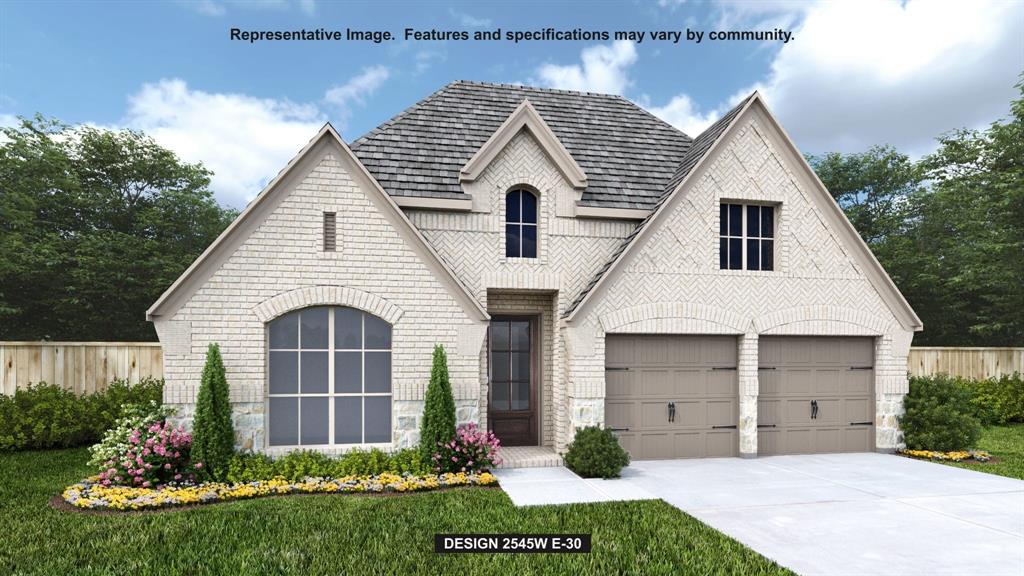 Extended entry with 13-foot ceiling leads to open kitchen, dining area and family room. Kitchen offers generous counter space, a 5-burner gas cooktop, corner walk-in pantry and inviting island with built-in seating space. Dining area flows into family room with wall of windows and a wood mantel fireplace. Game room with French doors just across from kitchen. Primary suite includes double-door entry to primary bath with dual vanities, freestanding tub, separate glass-enclosed shower and two large walk-in closets. Secondary bedrooms feature walk-in closets. Covered backyard patio. Mud room off two-car garage.