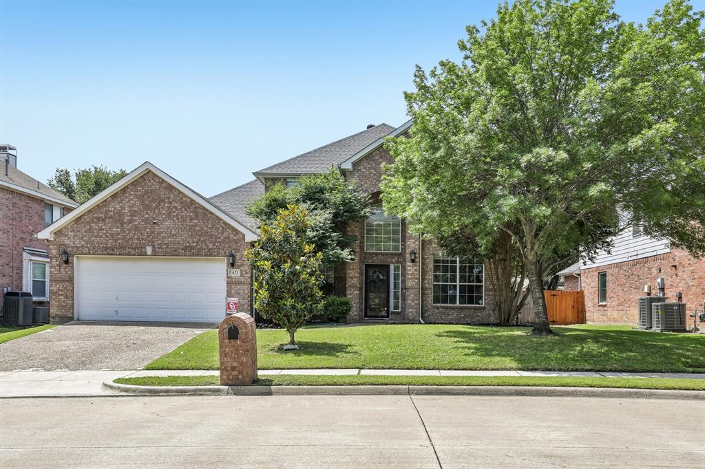 Beautiful 4-bedroom, 2.1-bath home in the highly sought-after Stone Hill Farms community in Flower Mound. This beautifully updated home features an open floor plan with two spacious living areas, gleaming wood floors, and a stunning chef’s kitchen with stainless steel appliances, double ovens, quartz countertops, farmhouse sink, 5-burner gas cooktop, island, and breakfast bar overlooking the family room with fireplace. The private downstairs primary suite offers dual vanities, a garden tub, separate shower, and walk-in closet. Upstairs includes generously sized bedrooms and a large game room. Updates include a walled-in office with French doors added in 2023 and two new A C units installed in 2022. Enjoy the extended patio and oversized pool-sized backyard with storage shed. Conveniently located near exemplary schools, parks, community pool, and soccer fields.