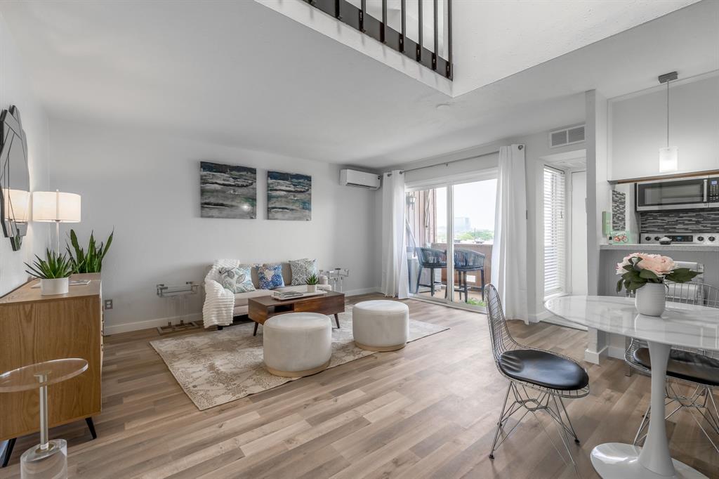 LOCATION, LOCATION, LOCATION in Oaklawn! 
Discover the charm of this beautifully renovated 1-bedroom, 1-bath loft, ideally nestled in one of Dallas' most sought-after neighborhoods. Featuring a private patio and spacious covered front porch and located in a secure, gated community. 
The open floor plan connects the airy living room to a bright kitchen with stainless steel appliances, brand-new refrigerator, white cabinets, and granite countertops. A stunning floating staircase leads to the upstairs bedroom, which overlooks the living area, adding a unique architectural flair. This condo features new modern flooring throughout (carpet-free), a stylish new vanity, beautiful shower, new AC system, and chic lighting fixtures.
Minutes from Oaklawn’s vibrant nightlife and restaurants on Cedar Springs Road, Downtown, Uptown, Highland Park, Katy Trail, West Village, Dallas Medical District, SMU, Dallas Love Field, and major highways.  Don’t miss this opportunity!! ALL OFFERS WILL BE CONSIDERED