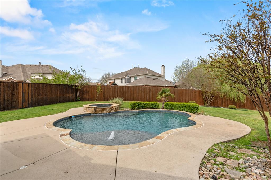 Just in time for summer with this stunning home in Maxwell Creek, located on a .40-acre cul-de-sac lot, this spacious 5-bedroom, 3-bathroom home with a 3-car garage offers a perfect blend of comfort and style. The backyard is an oasis with a gorgeous pool, spa, and plenty of green space to enjoy downstairs. The home features a game room, a media room, and a study that can easily serve as a 5th bedroom. The kitchen boasts granite countertops, ample cabinet space, and abundant natural light. Step outside to an entertainer's dream—a stone-surface cooking area with a built-in grill and Green Egg, all enclosed by an 8-foot board-on-board fence. The home also includes a shed. Additional highlights include solar panels, new carpet, and fresh paint. As part of the HOA, enjoy access to Maxwell Creek Waterpark. Don’t miss this limited-time opportunity!