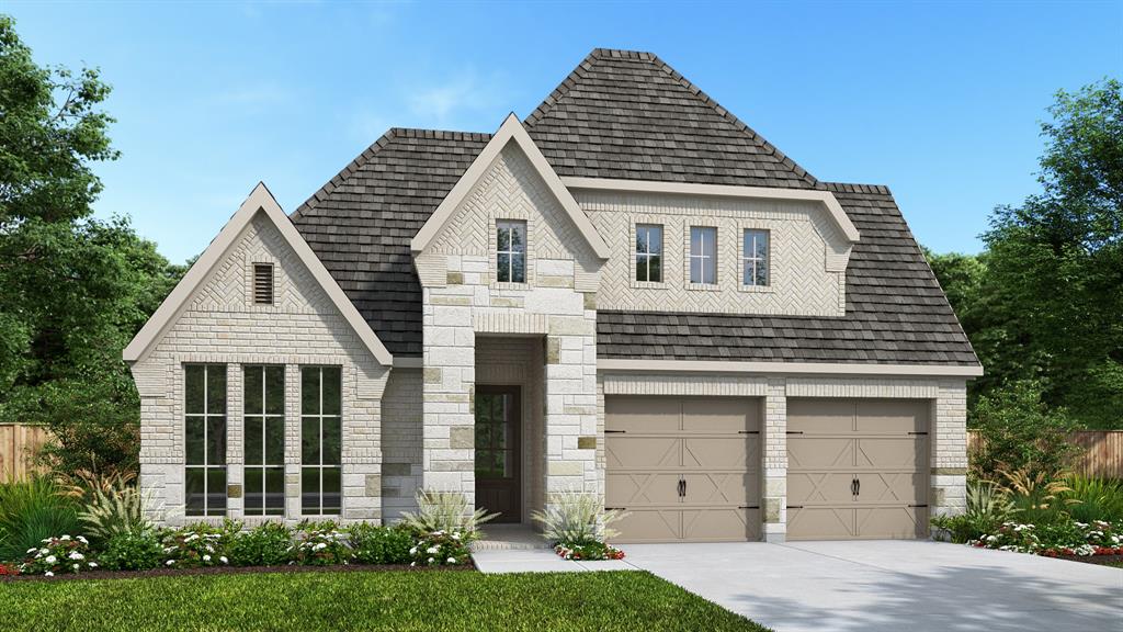 Extended entryway with 12-foot ceilings. Game room with French doors is set at the entry. Spacious family room with a cast stone fireplace and a wall of windows. Open kitchen offers a 5-burner gas cooktop, an island with built-in seating space, and a corner walk-in pantry. Primary suite with a wall of windows. Dual vanities, a garden tub, a separate glass-enclosed shower, and two walk-in closets in the primary bath. Guest suite with a full bathroom and a walk-in closet is just off the extended entry. Secondary bedrooms with walk-in closets. Utility room with private access to the primary bathroom. Covered backyard patio. Mud room just off the two-car garage.