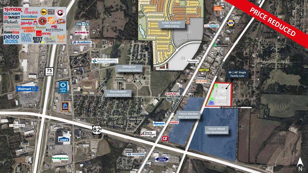 Vanguard Real Estate Advisors (“VREA”) has been exclusively retained by Ownership to present qualified builders and developers with the opportunity to purchase 96 engineered 40-foot paper lots (19.95+- acres) located at 2615 Graystone Drive in Sherman, TX (“the Site”). The Site is centrally located within the Sherman-Denison MSA, less than 1.5 miles east of US Highway 75, less than a 10-minute drive to downtown Sherman, and less than 8 miles north of both the new GlobiTech and Texas Instruments facilities. This represents a great opportunity to acquire a fully engineered single family lot opportunity at a recently reduced price of $16,666 per paper lot, down from $18,500.