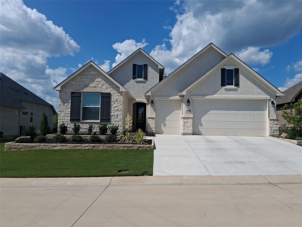 Like new Fresco Model, completed in Dec 2024, tastefully designed for luxury and comfort.  The exterior features Austin stone with matching stucco, an extended patio with built in stone grill surround with gas connection, a golf cart garage, energy efficient Pella windows, and tankless water heater. Inside, feel the elegance with 9 to 11 foot ceilings throughout, 8 foot doors, large windows, quartz countertops, coffered ceilings, and upgraded lighting.  Enjoy the convenience with a large kitchen island, roll out shelves and large closets in this newer home with 2 bedrooms and den. It is time to enjoy the lifestyle that you deserve in this friendly, active adult community with over 200 groups with activities for varying interests.