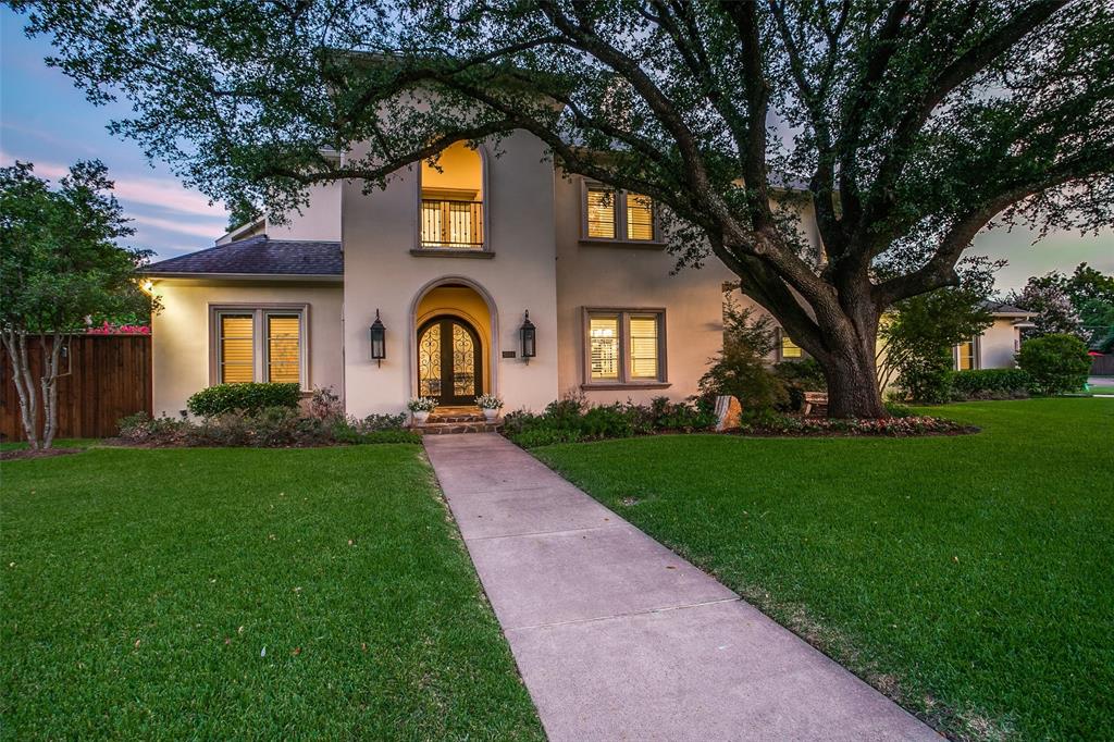 Mediterranean property in the perfect Preston Hollow location on an oversized corner lot.Endless space, storage, & entertaining space in this family home.First level offers Study, formal living, large open den, guest suite, butlers pantry, sep cooled wine closet,Utility, pet grooming shower room,& expansive Master suite.Spacious kitchen open to den w granite counters, dbl ovens, dbl dishwashers, gas cooktop range, wine cooler, & oversized walk in pantry.First floor Master suite w french doors to pool&patio, dual bath vanities, walk in shower & oversized walk in closet.2nd level gamerm & desk area, walk in attic access, sep media closet & front balcony, & 3 en suite bedrooms with large walk in closets. Back patio w fireplace & living space overlooking large heated pool & spa. Expansive turfed yard room for puttting green and playscape if desired. South of Walnut Hill, located perfectly close to the Tollway, 75Central, Preston Center & private schools. Unique home & pristine location.