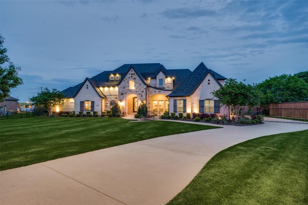 Step into luxury living with this exceptional single-story pool home located in the prestigious gated Christie Farms neighborhood in Prosper. Nestled on an expansive 1-acre lot, this stunning property boasts 5,673 SqFt of elegant living space, featuring a flowing floor plan ideal for both lavish entertainment and comfortable daily living. The home includes five spacious bedrooms, each with its own ensuite bath, plus two additional baths for convenience. Enjoy hosting family and friends in the game room, media room, and designated wine bar. There is also a beautiful office with a large storage closet. The heart of the home is the gourmet kitchen, equipped with top-of-the-line appliances, custom cabinetry, and a generous center island, which seamlessly opens to the inviting family room with metal doors and windows offering tons of natural light. The primary suite offers a serene retreat, complete with a spa-like en-suite featuring a soaking tub and a separate glass-enclosed shower. The oversized windows throughout the home provide breathtaking views of the lush, tree-lined acre lot, ensuring privacy and tranquility. Experience the essence of indoor-outdoor living with an expansive patio & outdoor kitchen that flows effortlessly from the main living area, perfect for relaxation or large gatherings. The meticulously landscaped grounds, including a pristine pool and outdoor living with accessibility to dining and entertainment options. The spacious 4-car garages are accessed through a gated driveway. Located in the coveted Prosper ISD, with Cockrell Elementary, Rodgers Middle School, and Walnut Grove High School nearby. Don't miss the opportunity to own this luxurious home in one of Prosper's most prestigious neighborhoods.