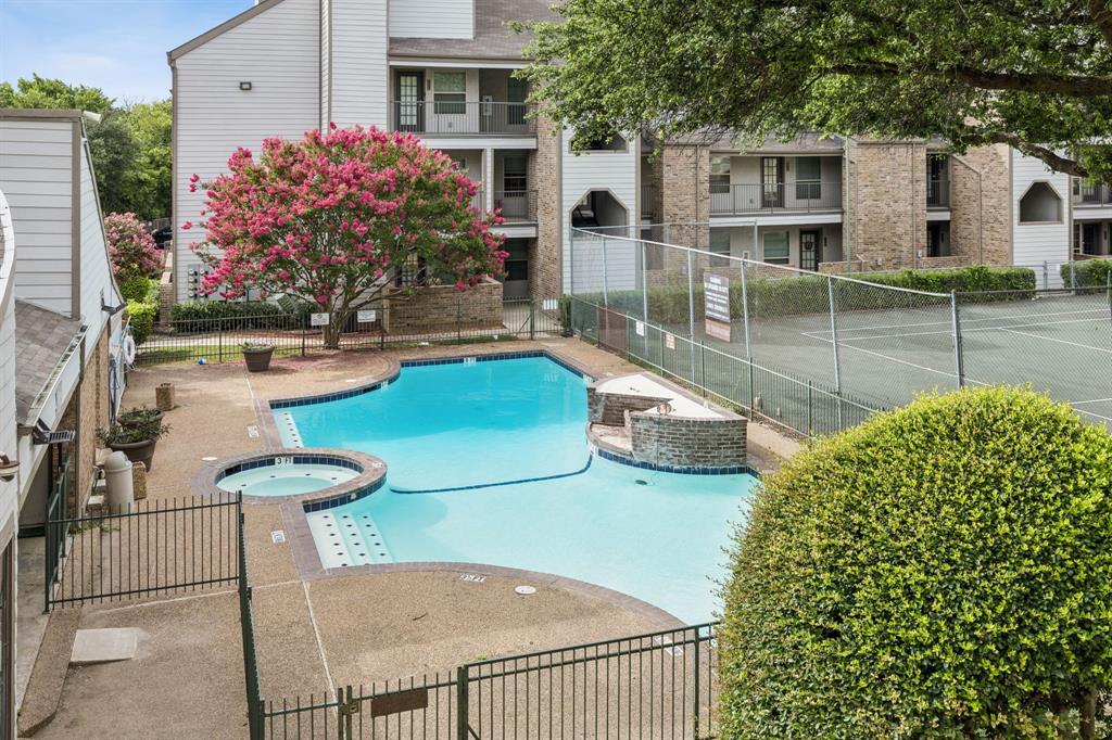 CENTRAL LOCATION just off Highway 75 and minutes from downtown Dallas! Enjoy unbeatable convenience with walkable access to major retailers, grocery stores, restaurants, and more. Located just across the highway from NorthPark Center and near the scenic White Rock Creek Greenbelt, offering miles of hike and bike trails leading to White Rock Lake. Commuting is easy with a bus stop right outside the gate on Abrams Rd. and nearby DART rail access. This like-new condo features a spacious kitchen with a bar counter, pendant lighting, stainless steel appliances, plus a refrigerator, washer, and dryer included. Vaulted ceilings in both the living area and bedroom create an open, airy feel. The unit overlooks the community pool and tennis courts, and includes assigned parking for added convenience.